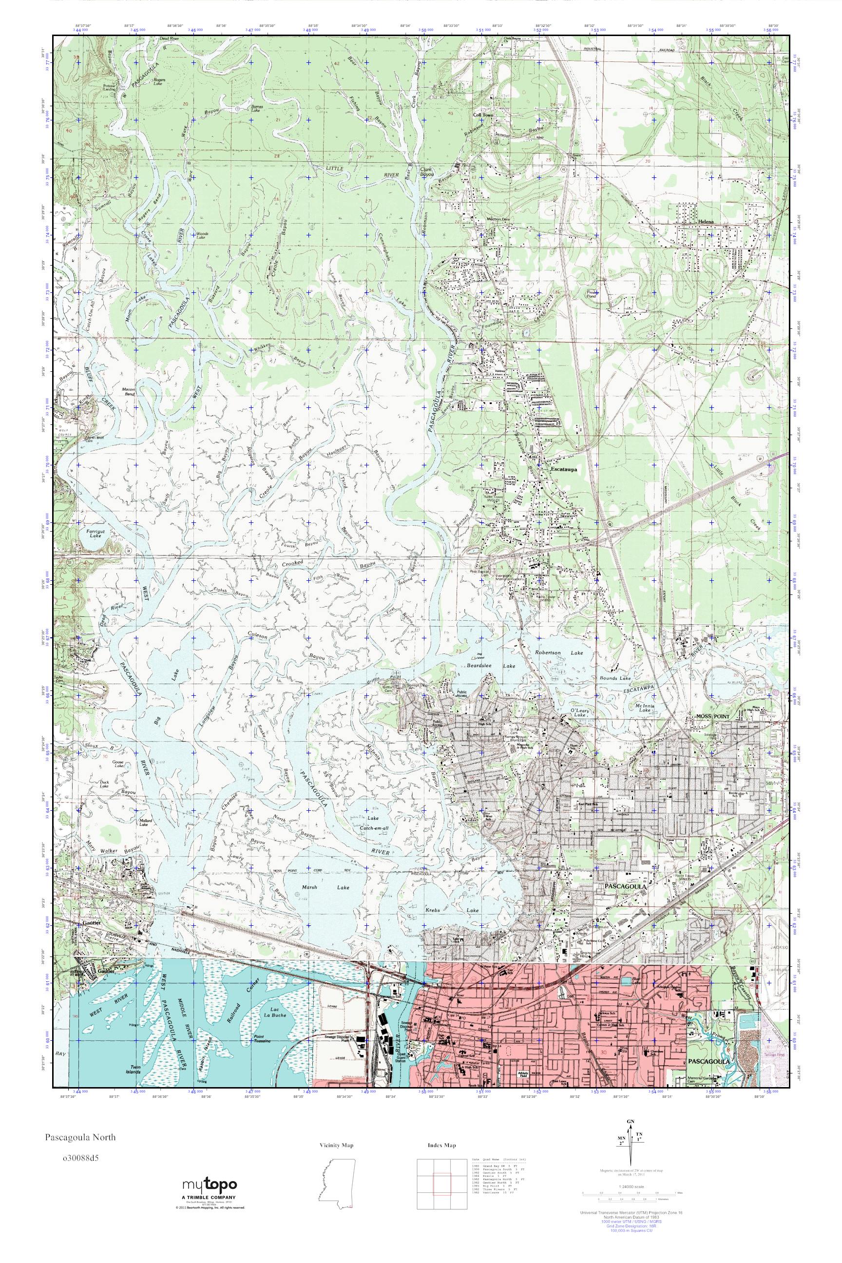 MyTopo Pascagoula North, Mississippi USGS Quad Topo Map
