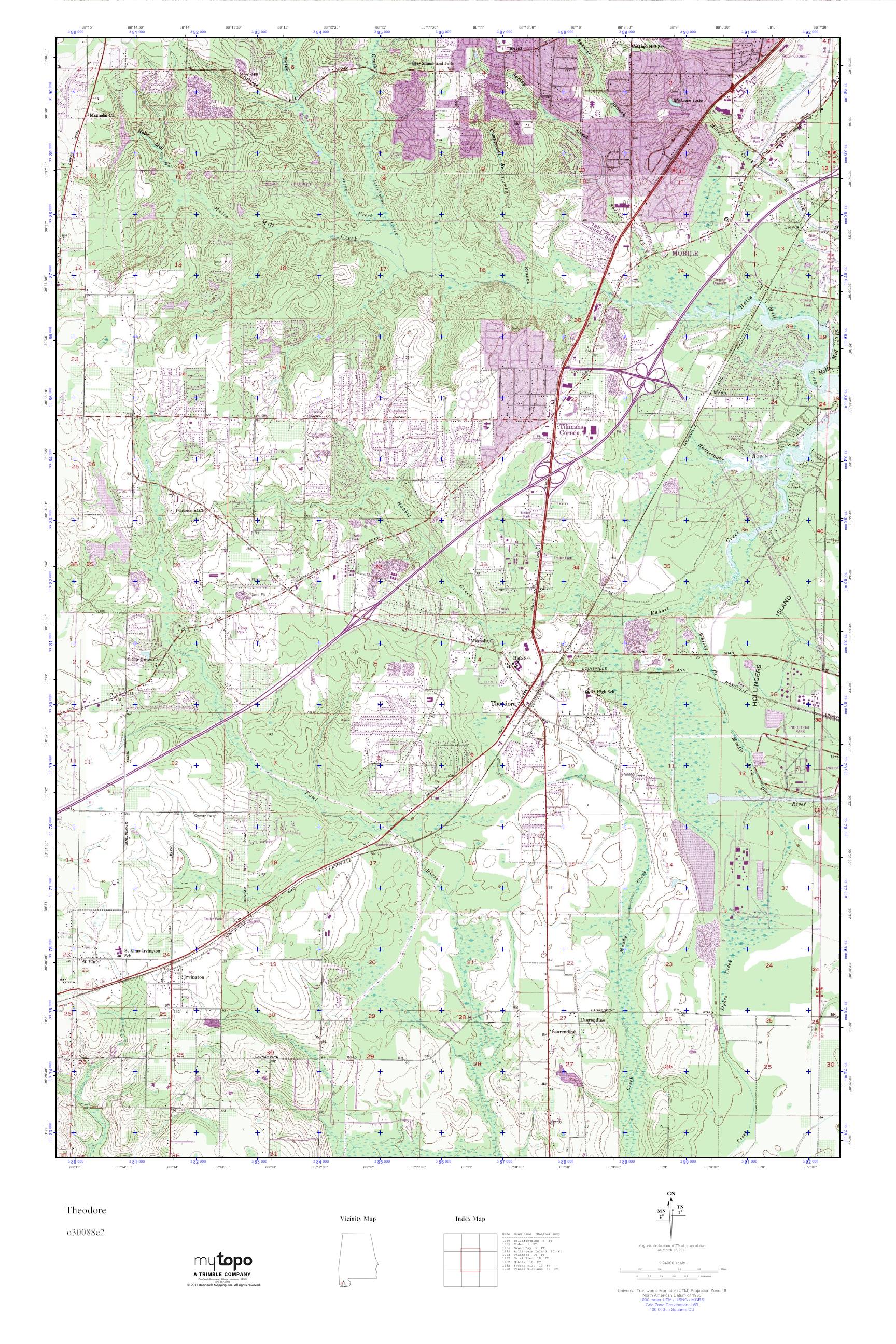 MyTopo Theodore, Alabama USGS Quad Topo Map