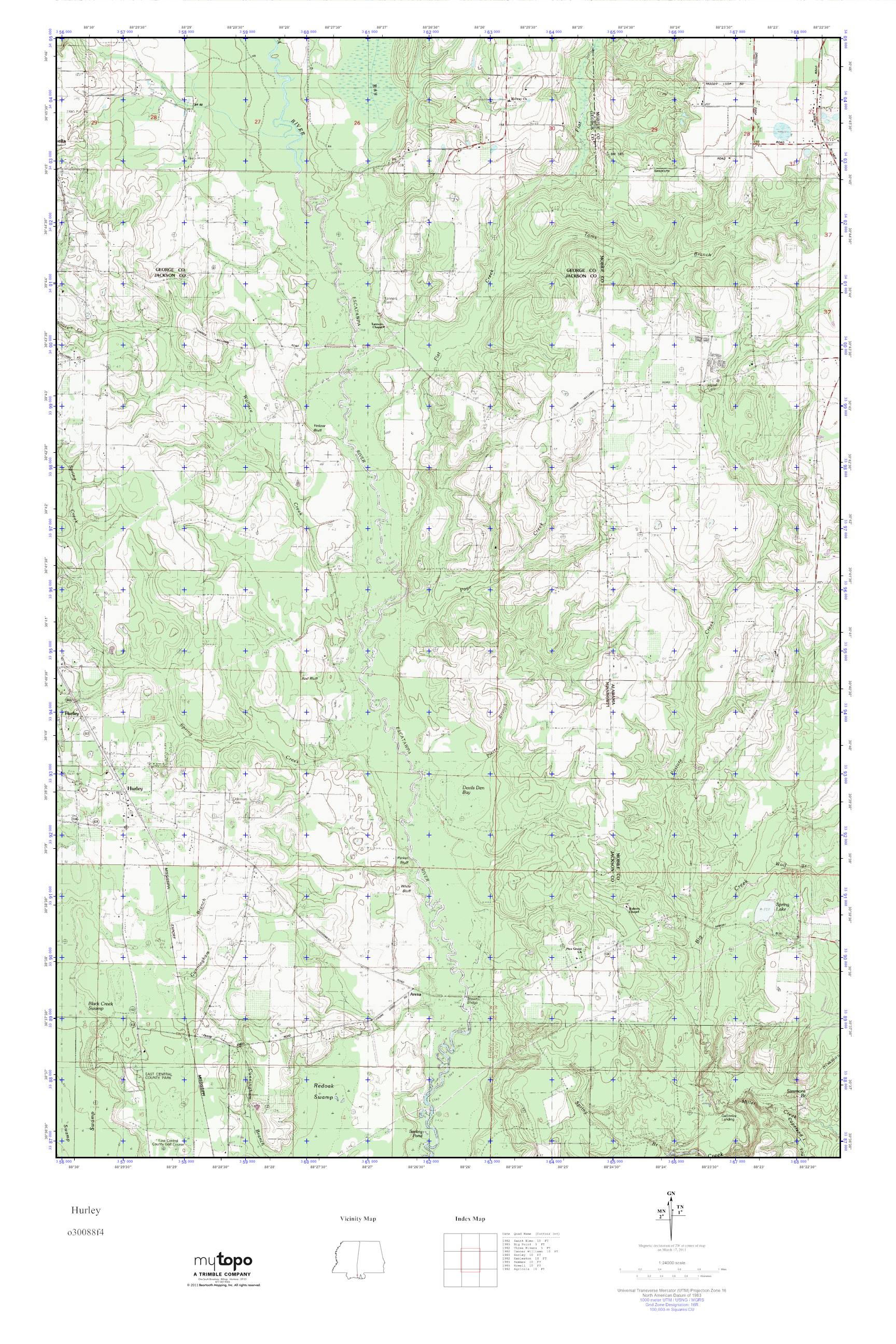 MyTopo Hurley, Mississippi USGS Quad Topo Map