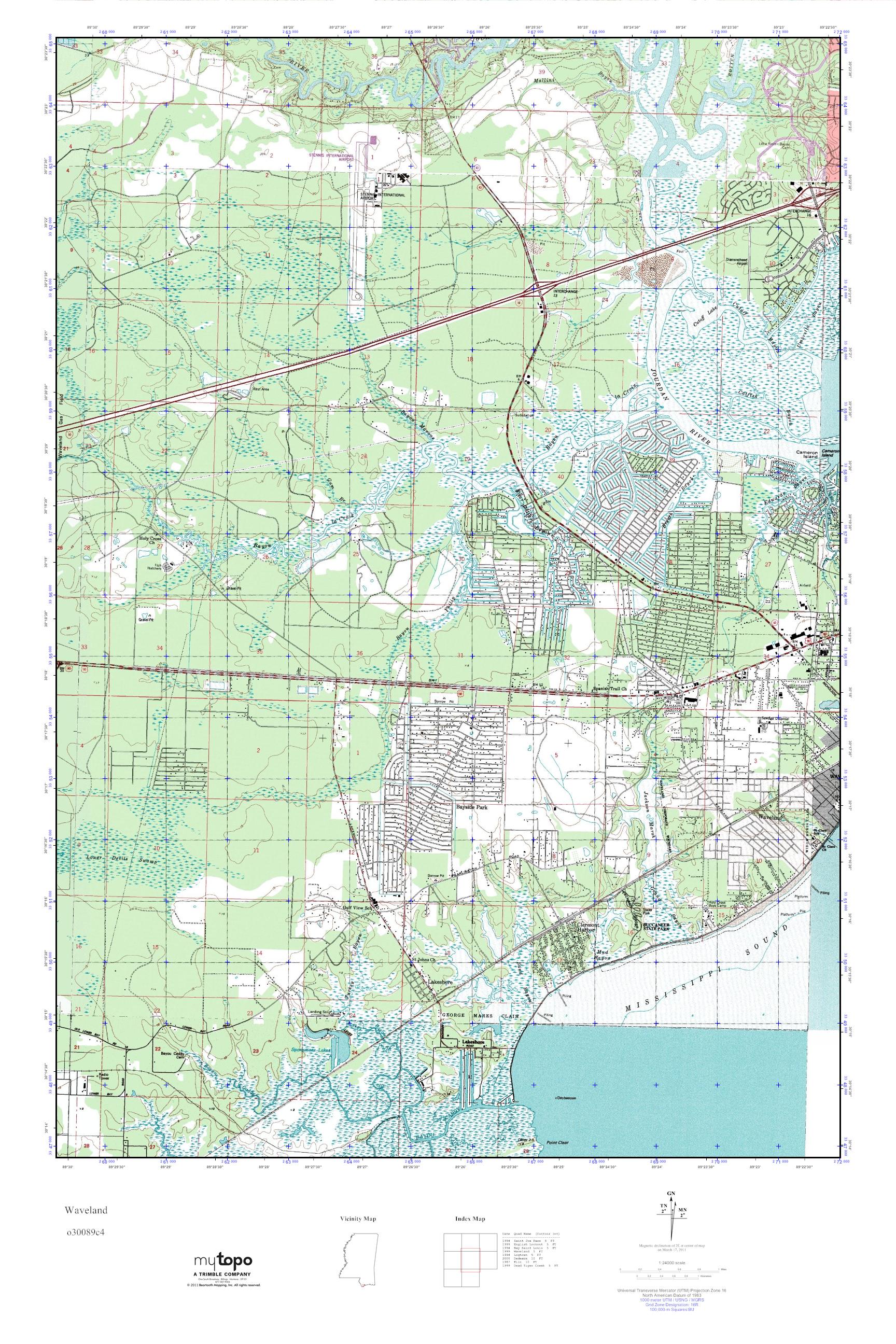 MyTopo Waveland, Mississippi USGS Quad Topo Map