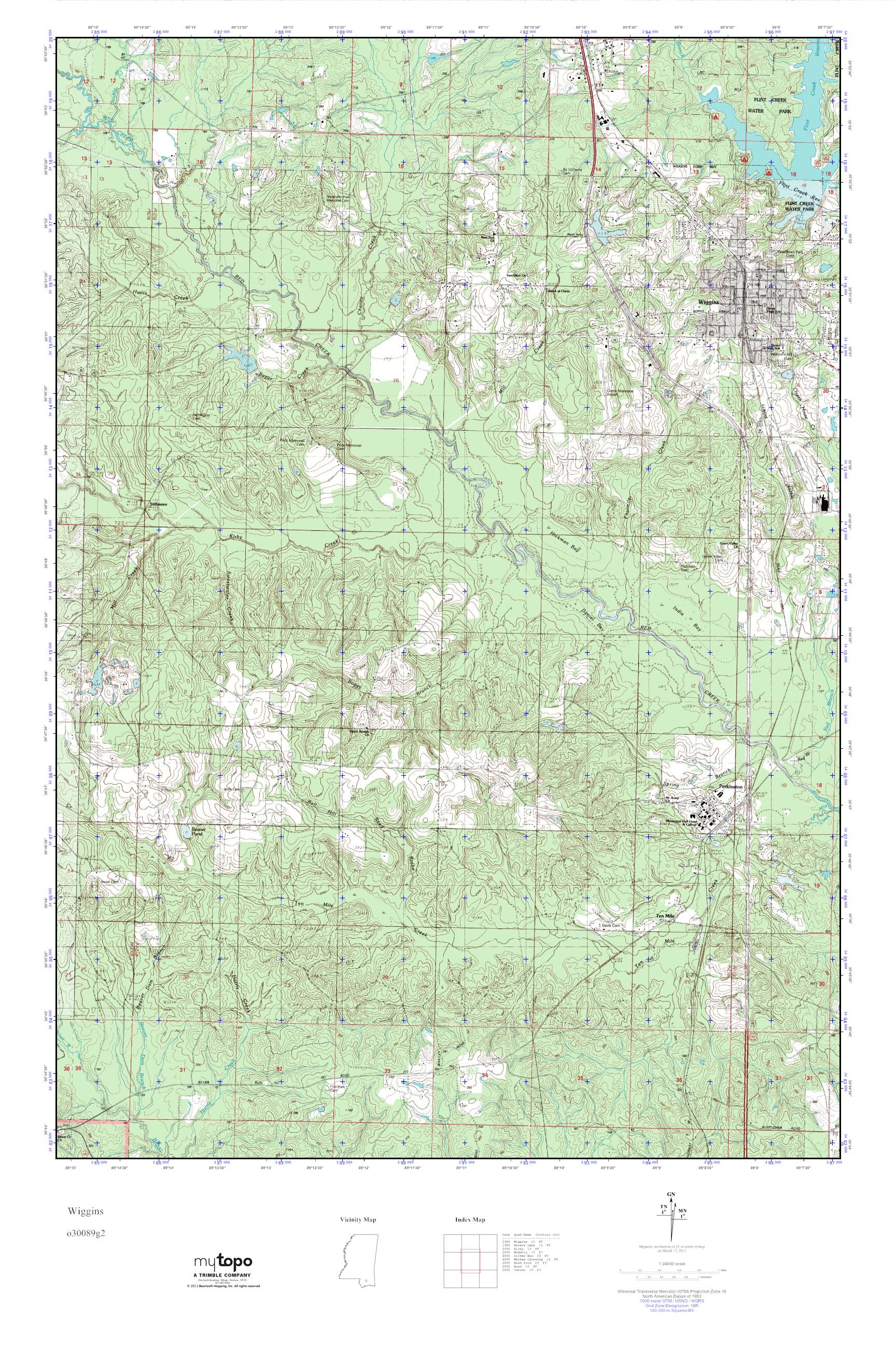 MyTopo Wiggins, Mississippi USGS Quad Topo Map