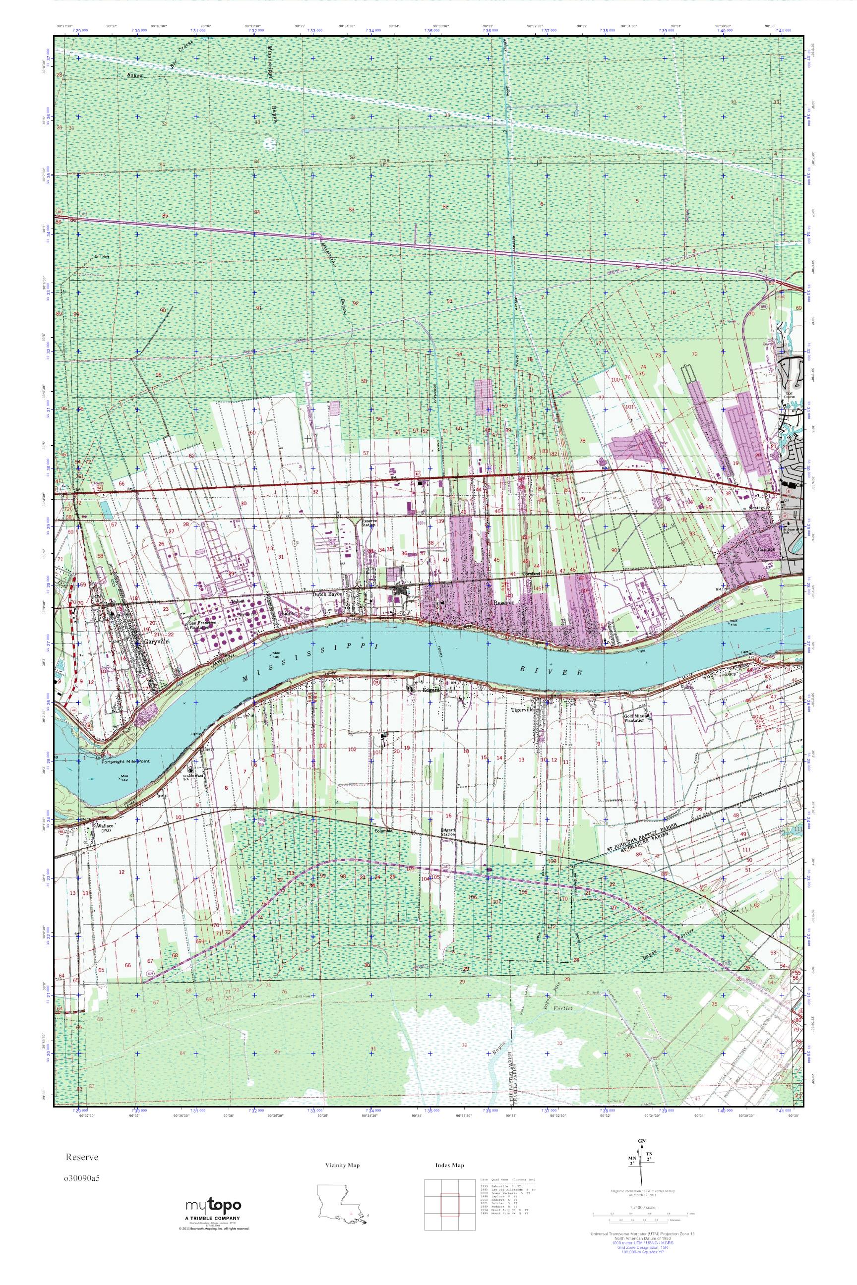 MyTopo Reserve, Louisiana USGS Quad Topo Map