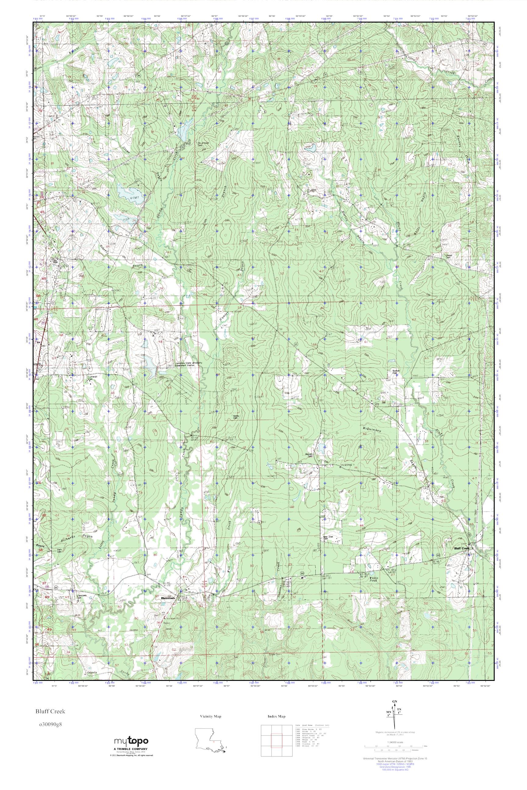 MyTopo Bluff Creek, Louisiana USGS Quad Topo Map
