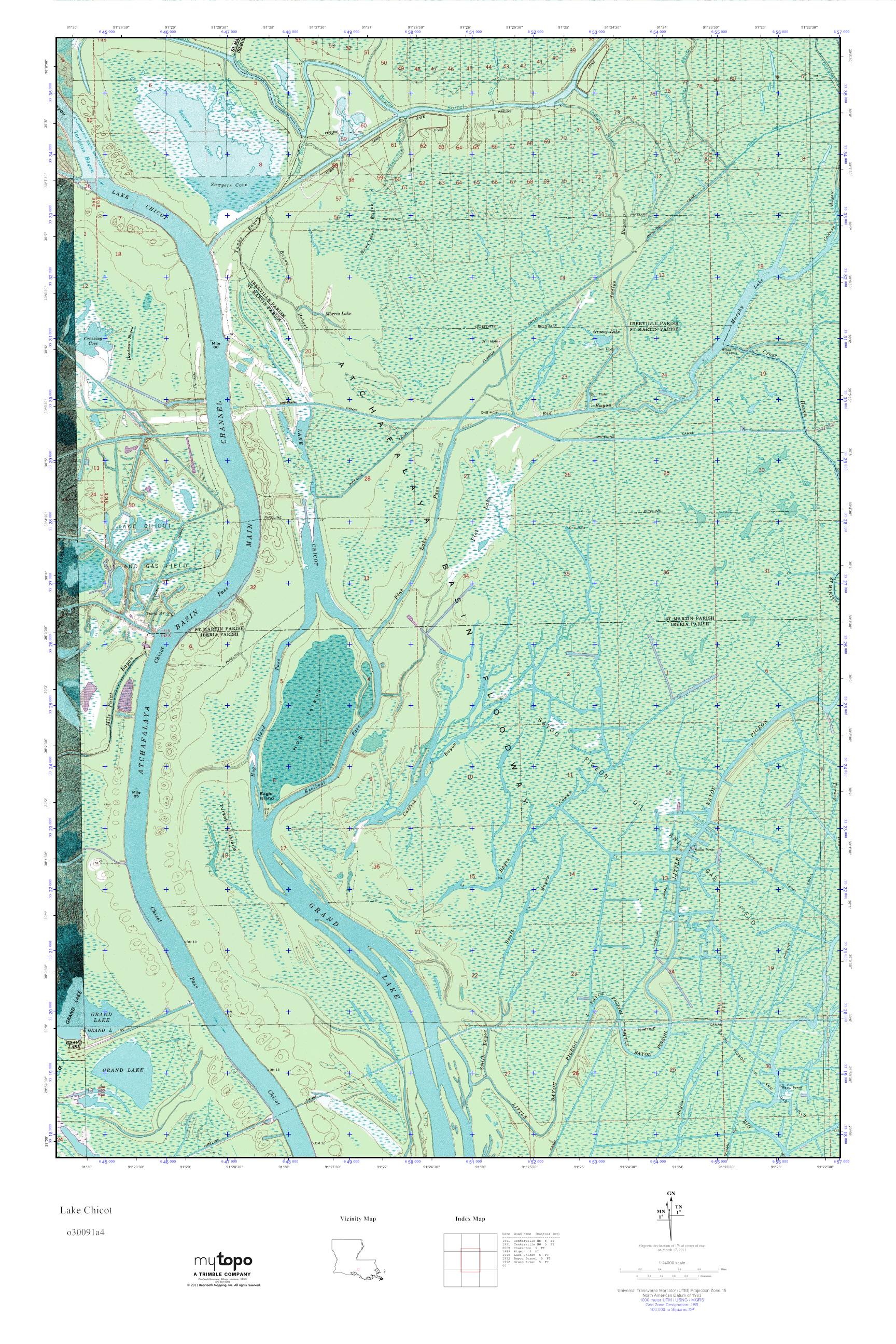 MyTopo Lake Chicot, Louisiana USGS Quad Topo Map