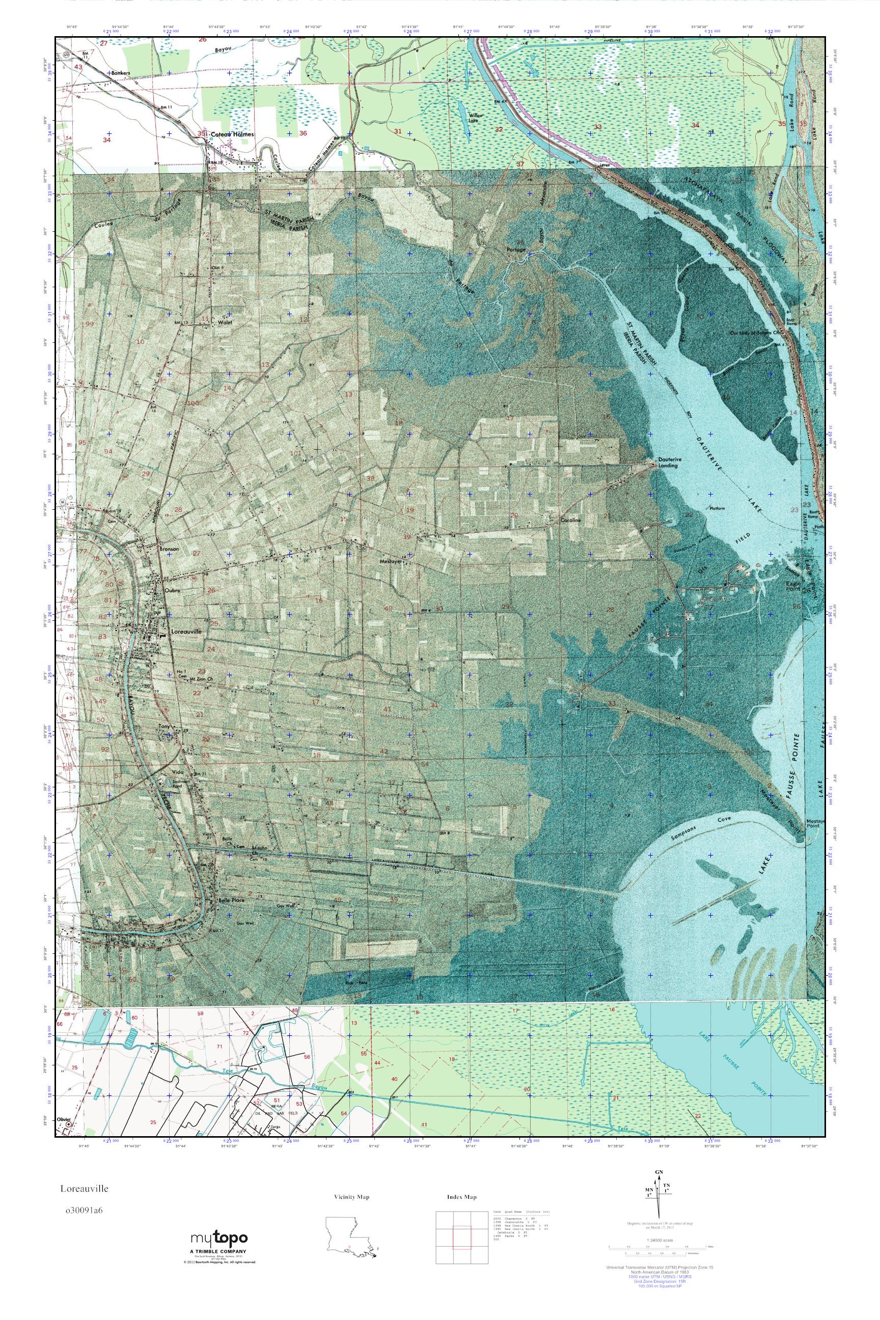 MyTopo Loreauville, Louisiana USGS Quad Topo Map