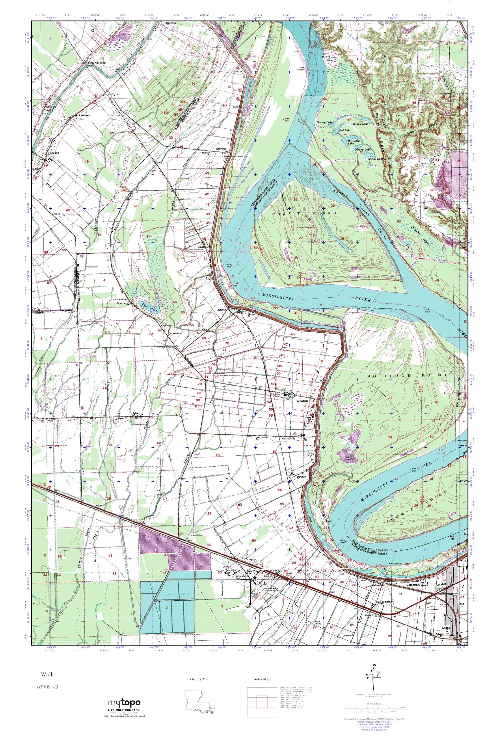 MyTopo Walls, Louisiana USGS Quad Topo Map
