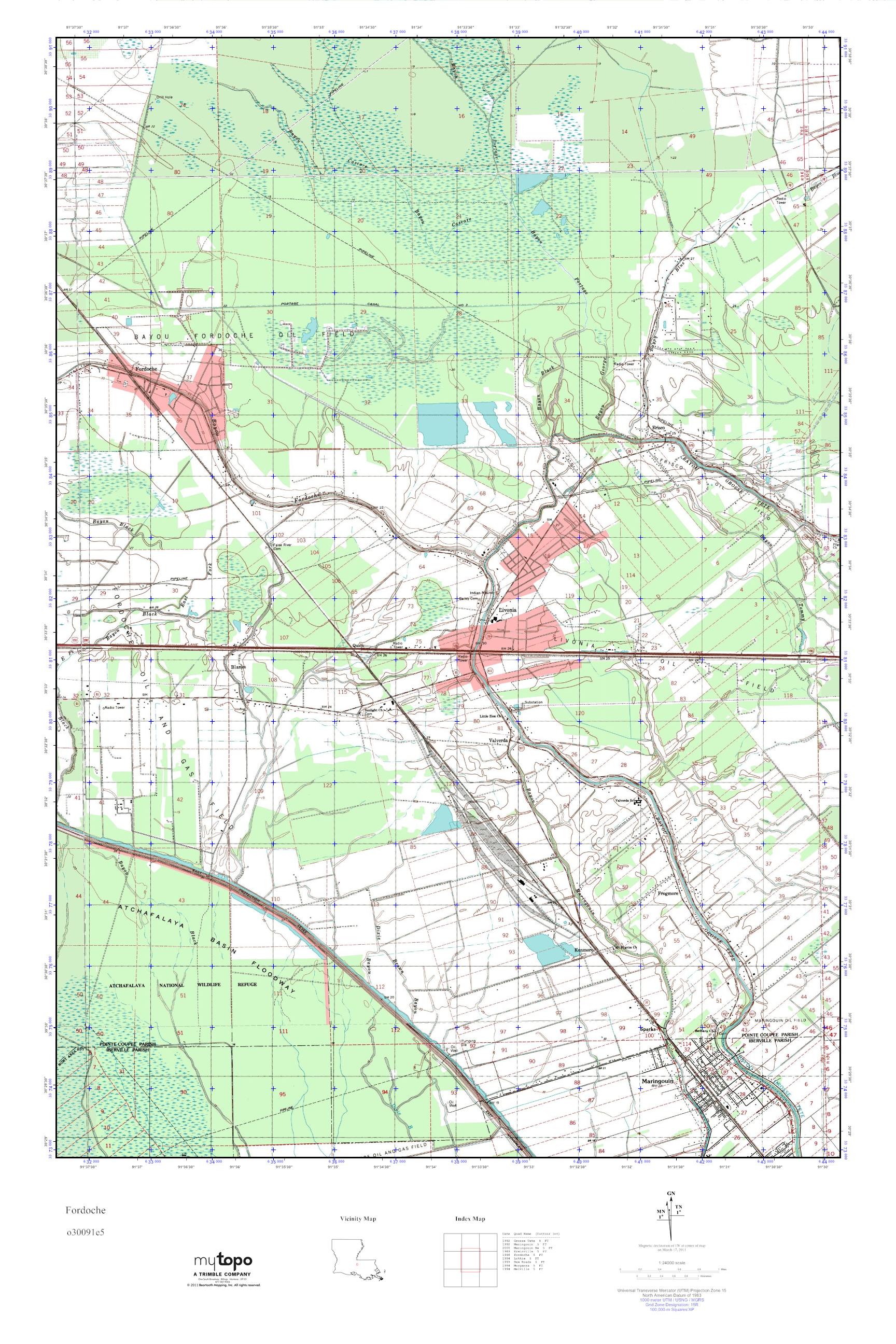 MyTopo Fordoche, Louisiana USGS Quad Topo Map