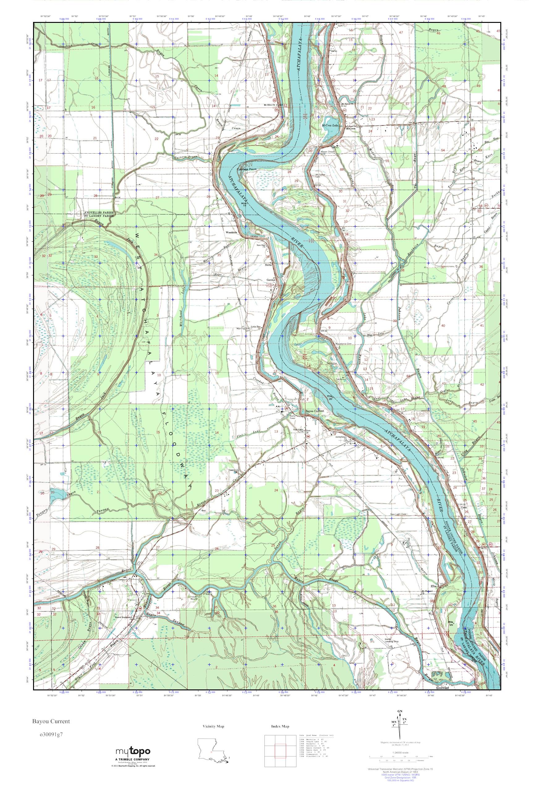 MyTopo Bayou Current, Louisiana USGS Quad Topo Map