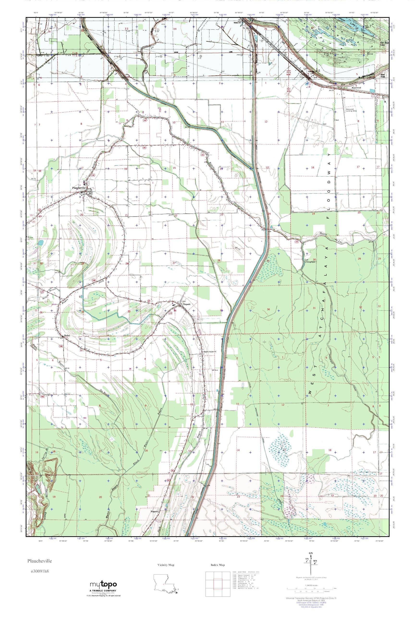 MyTopo Plaucheville, Louisiana USGS Quad Topo Map
