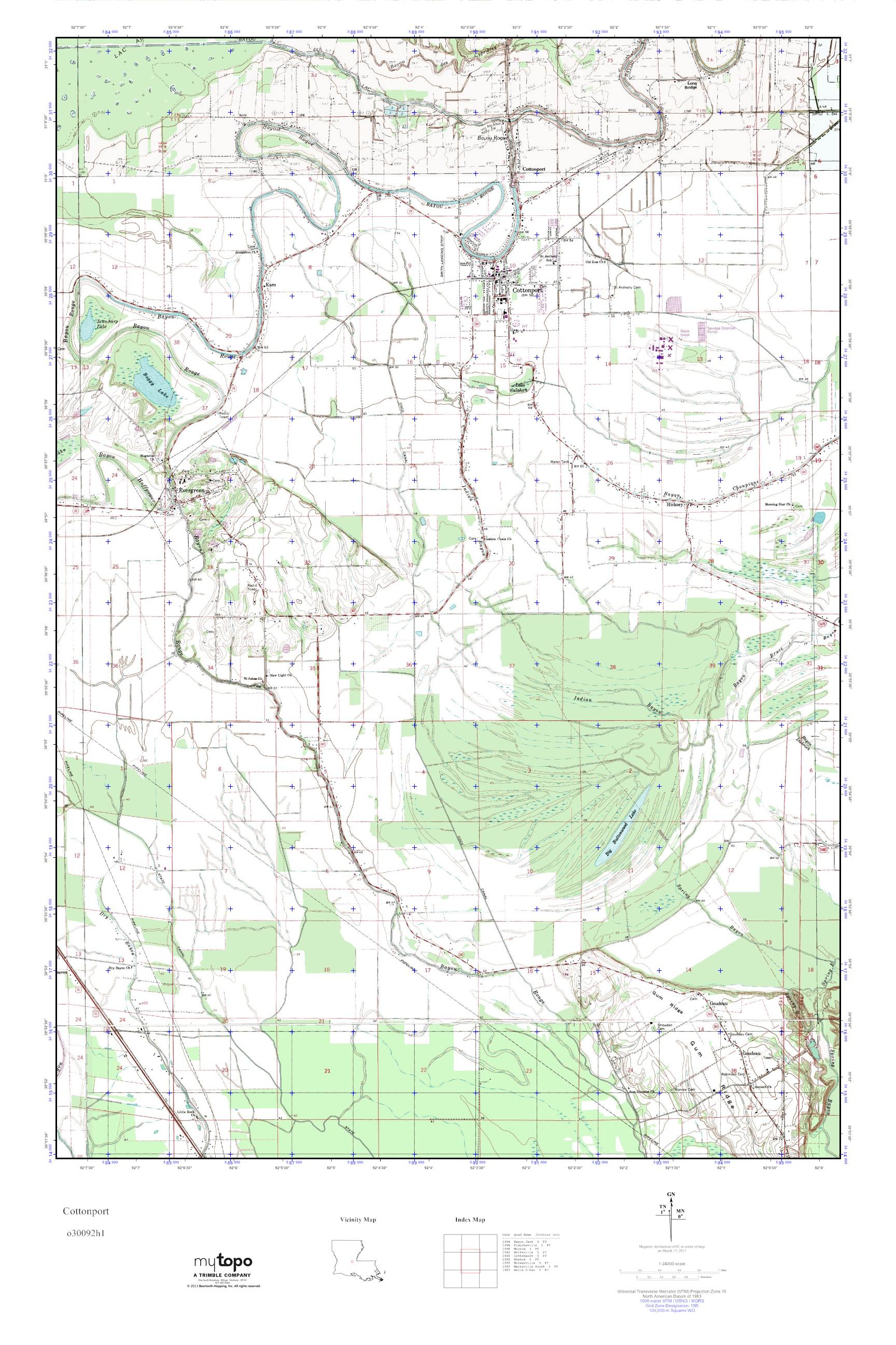 MyTopo Cottonport, Louisiana USGS Quad Topo Map
