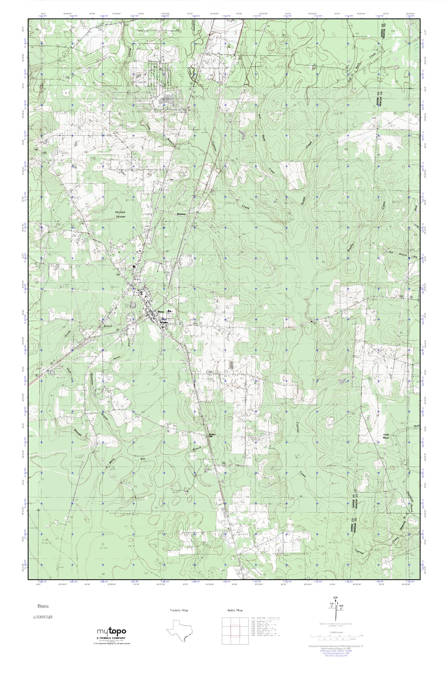 MyTopo Buna, Texas USGS Quad Topo Map