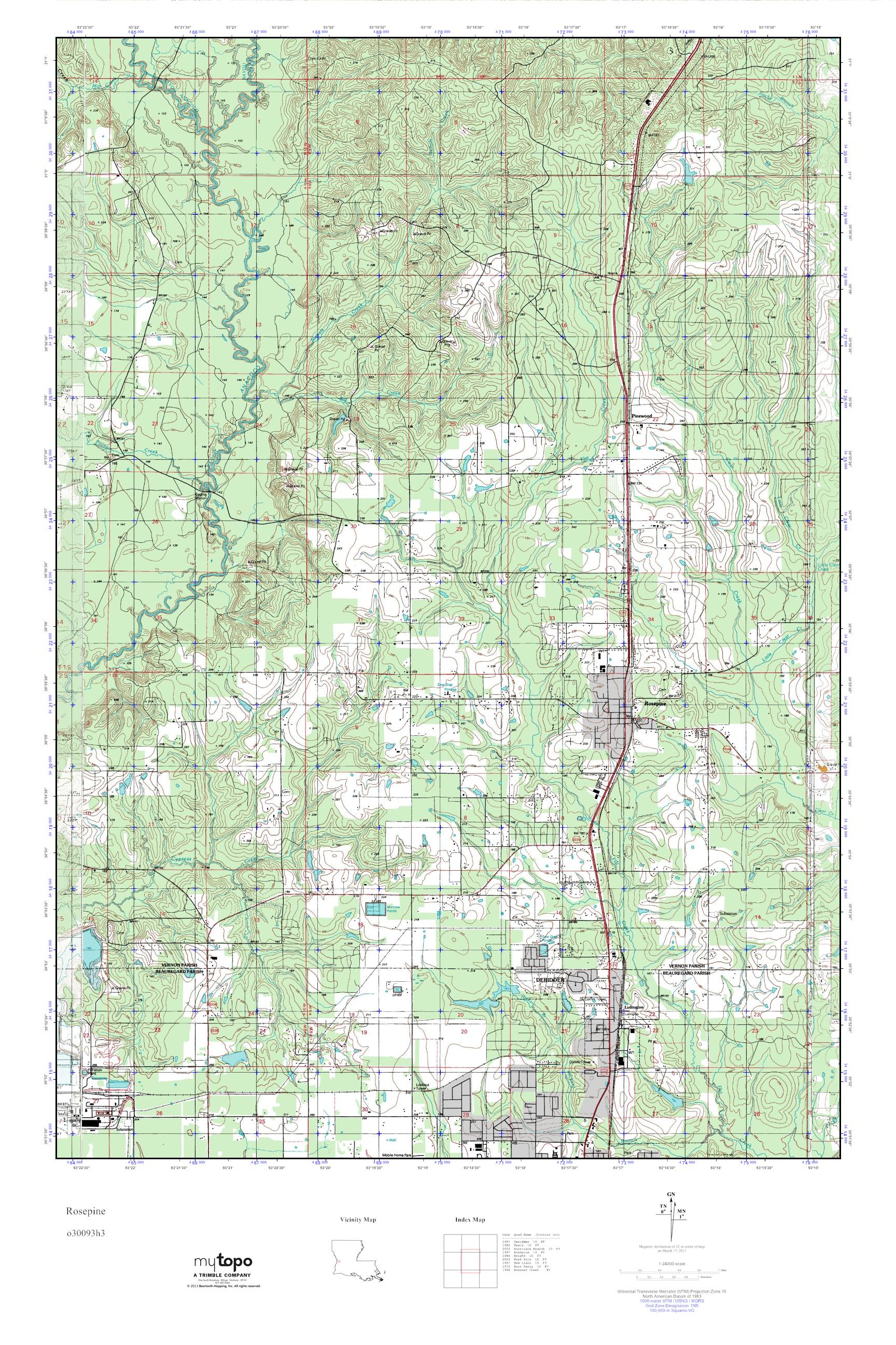 MyTopo Rosepine, Louisiana USGS Quad Topo Map
