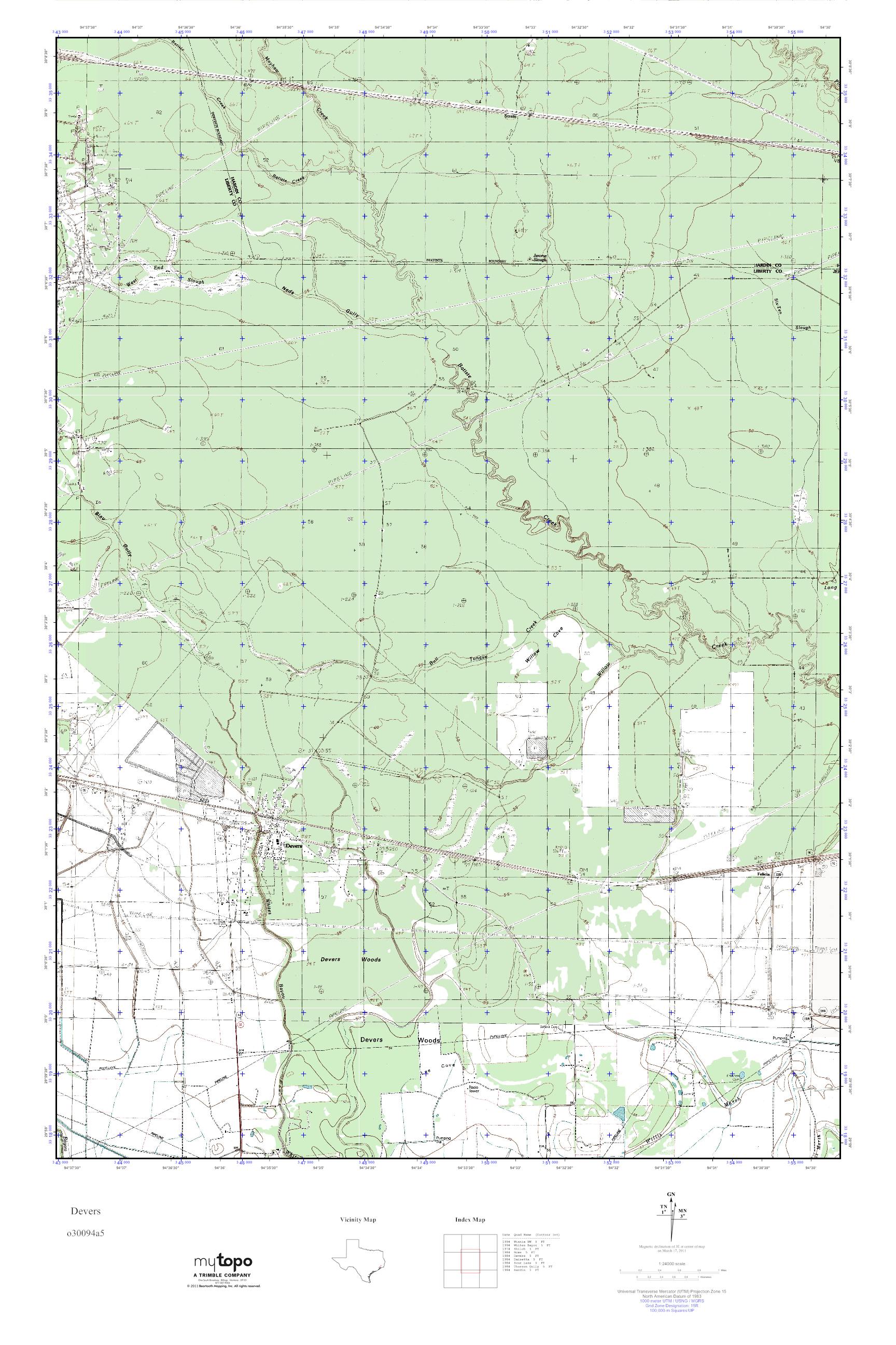 MyTopo Devers, Texas USGS Quad Topo Map