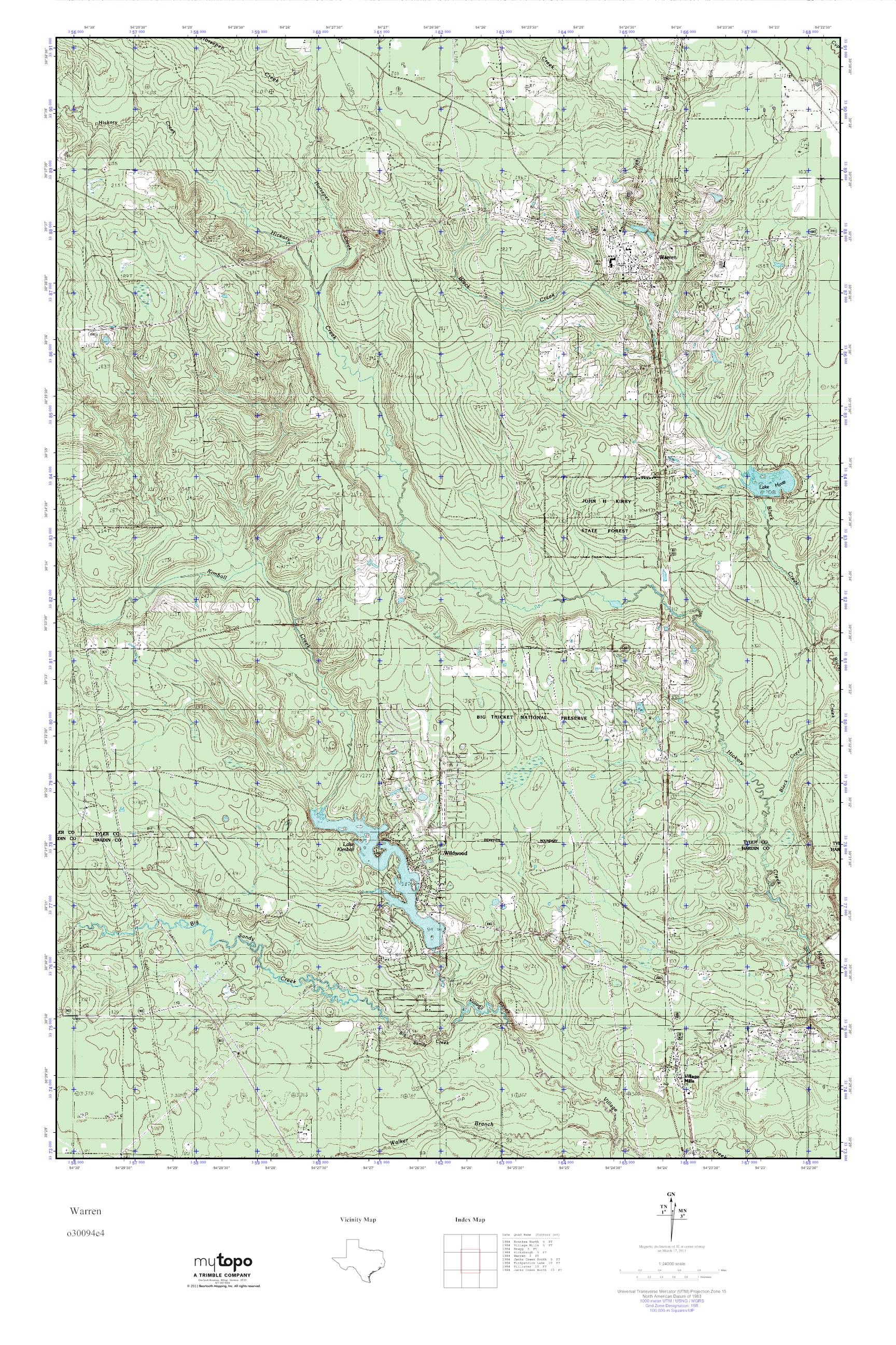 MyTopo Warren, Texas USGS Quad Topo Map
