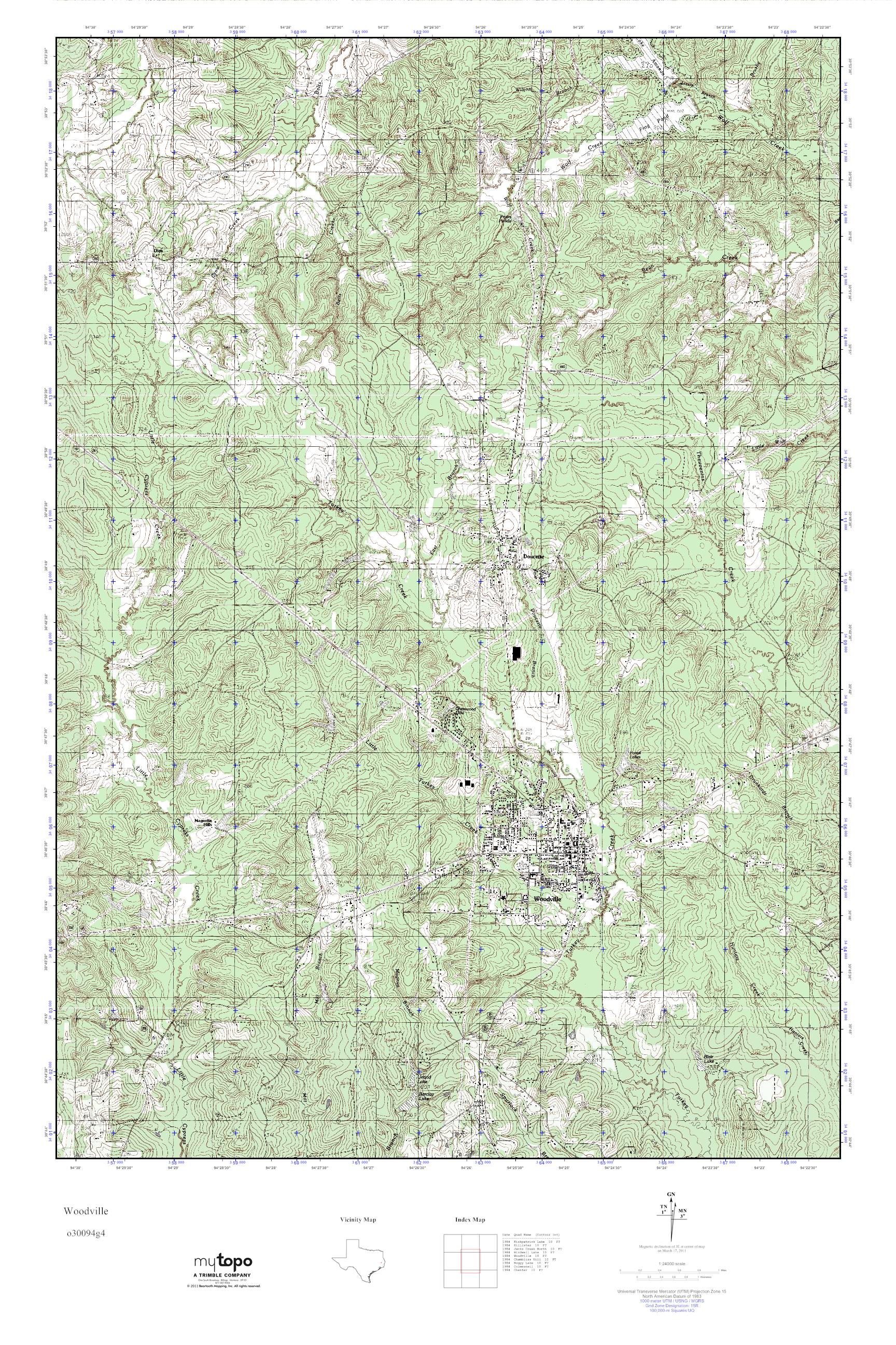 MyTopo Woodville, Texas USGS Quad Topo Map