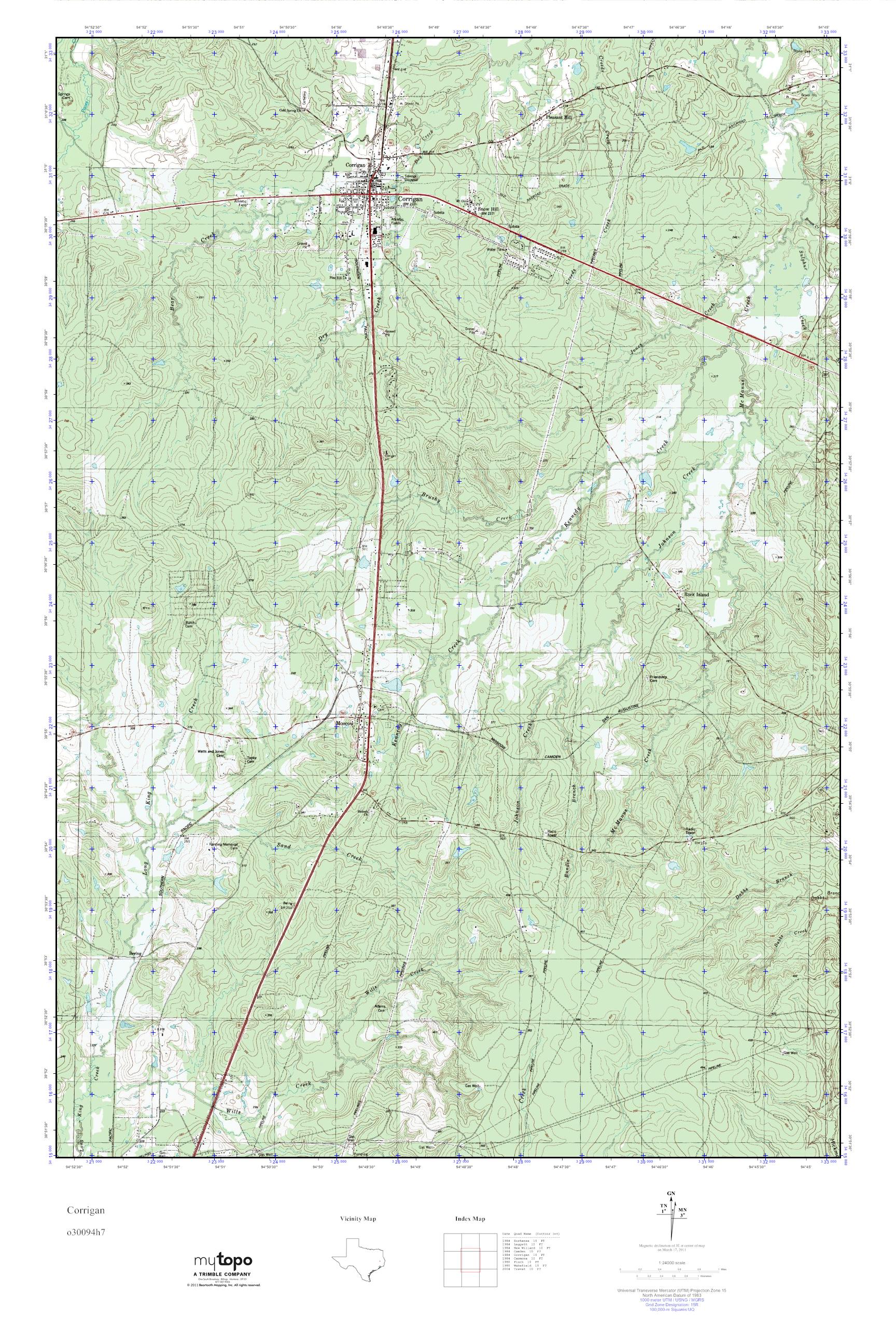 MyTopo Corrigan, Texas USGS Quad Topo Map