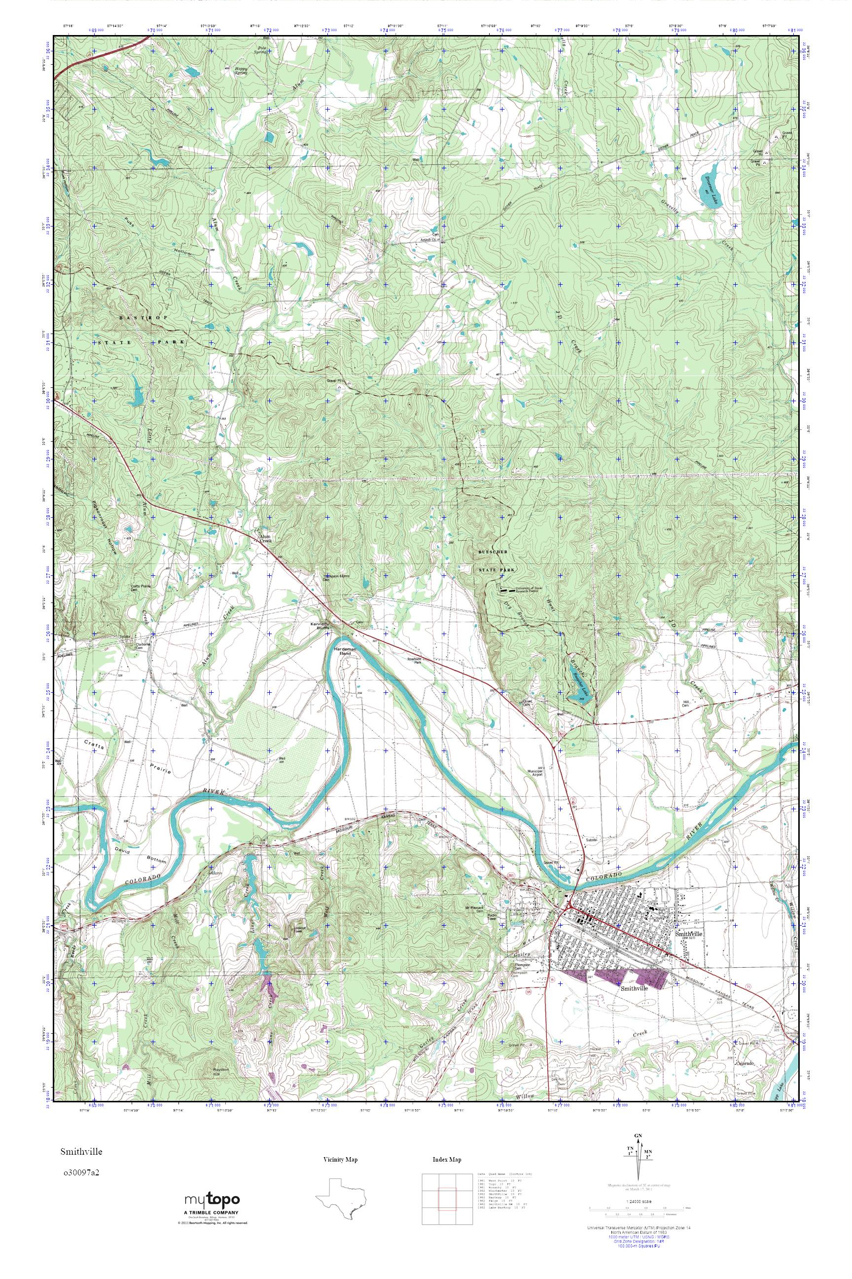 MyTopo Smithville, Texas USGS Quad Topo Map