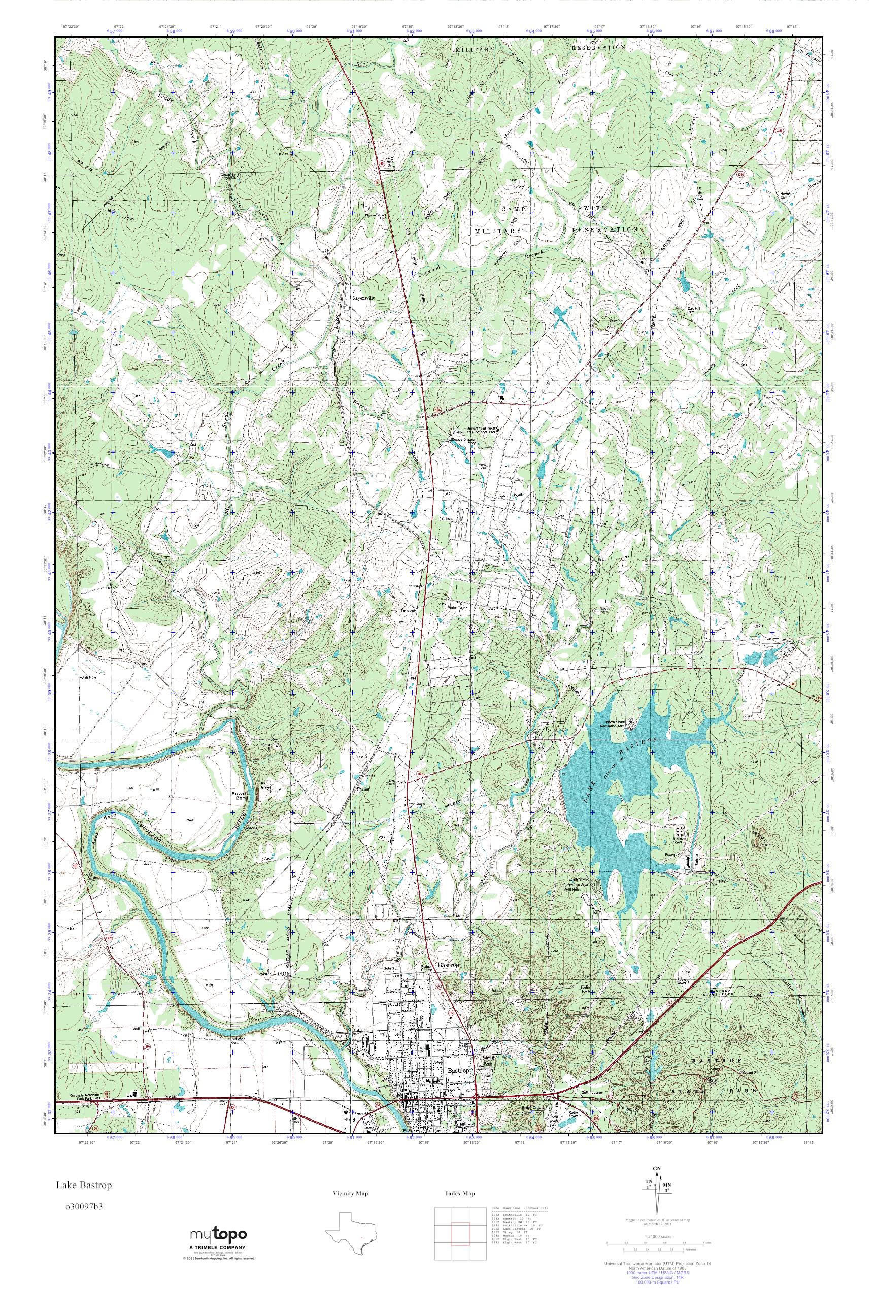 MyTopo Lake Bastrop, Texas USGS Quad Topo Map