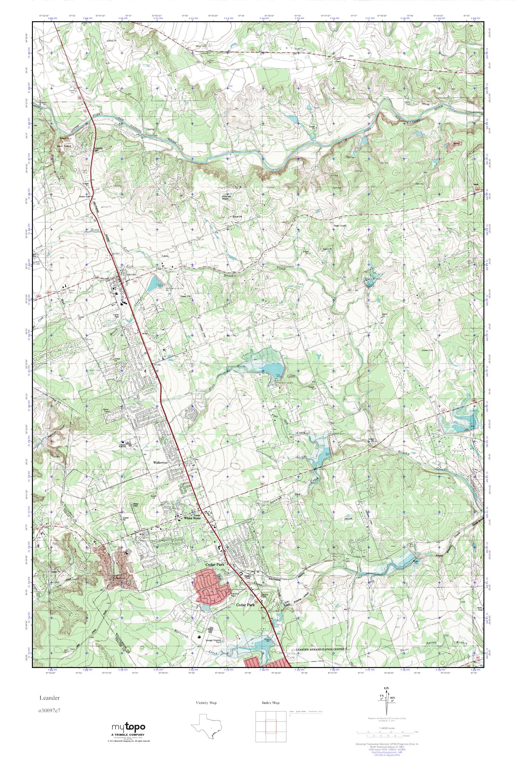 MyTopo Leander, Texas USGS Quad Topo Map