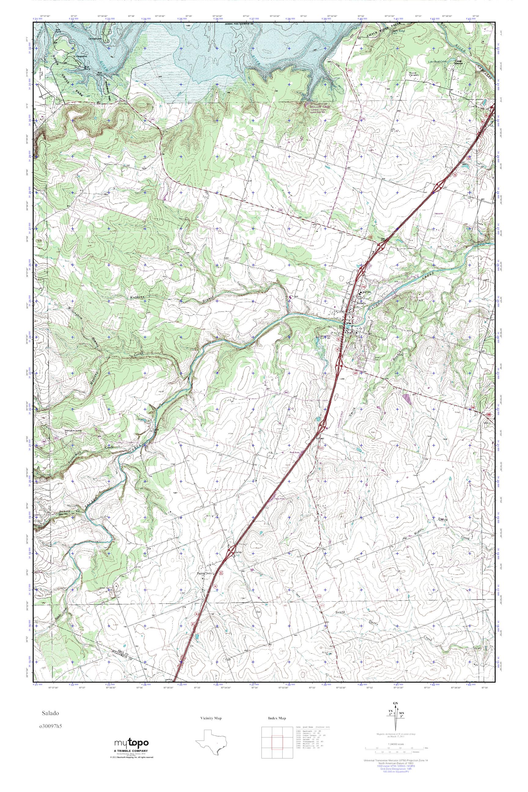 MyTopo Salado, Texas USGS Quad Topo Map