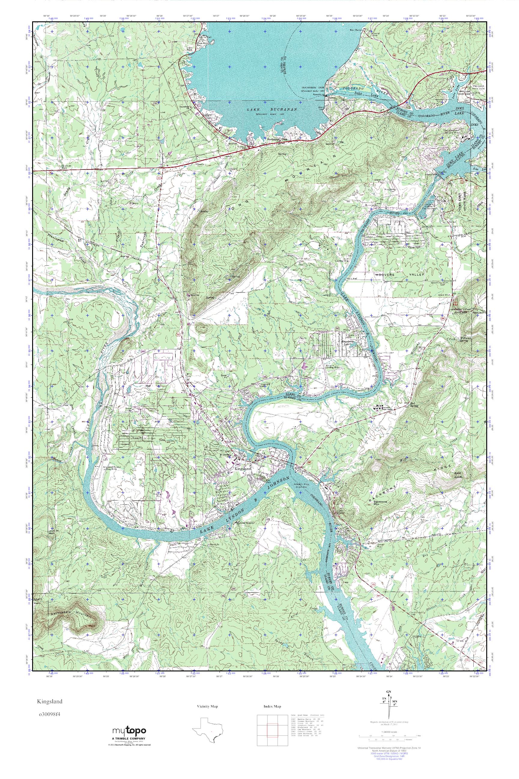 MyTopo Kingsland, Texas USGS Quad Topo Map