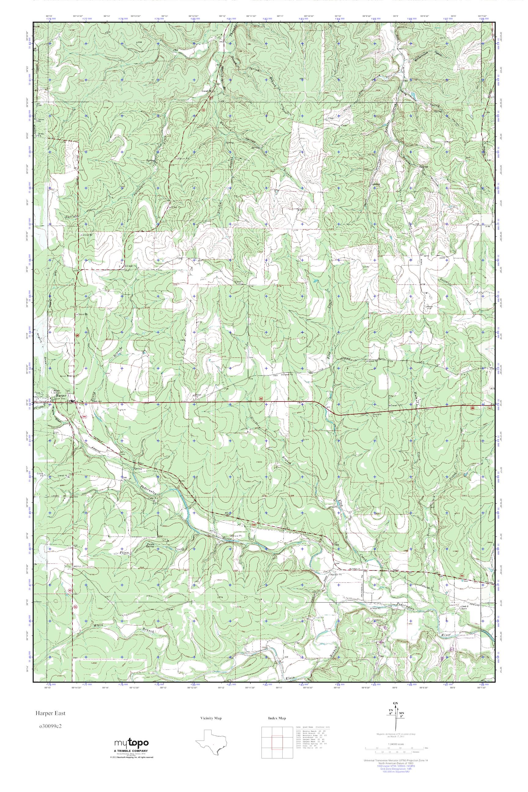 MyTopo Harper East, Texas USGS Quad Topo Map