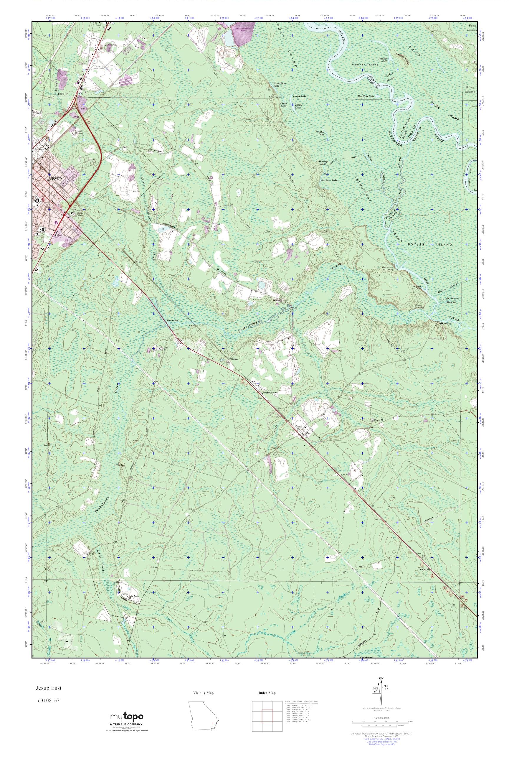 MyTopo Jesup East, USGS Quad Topo Map