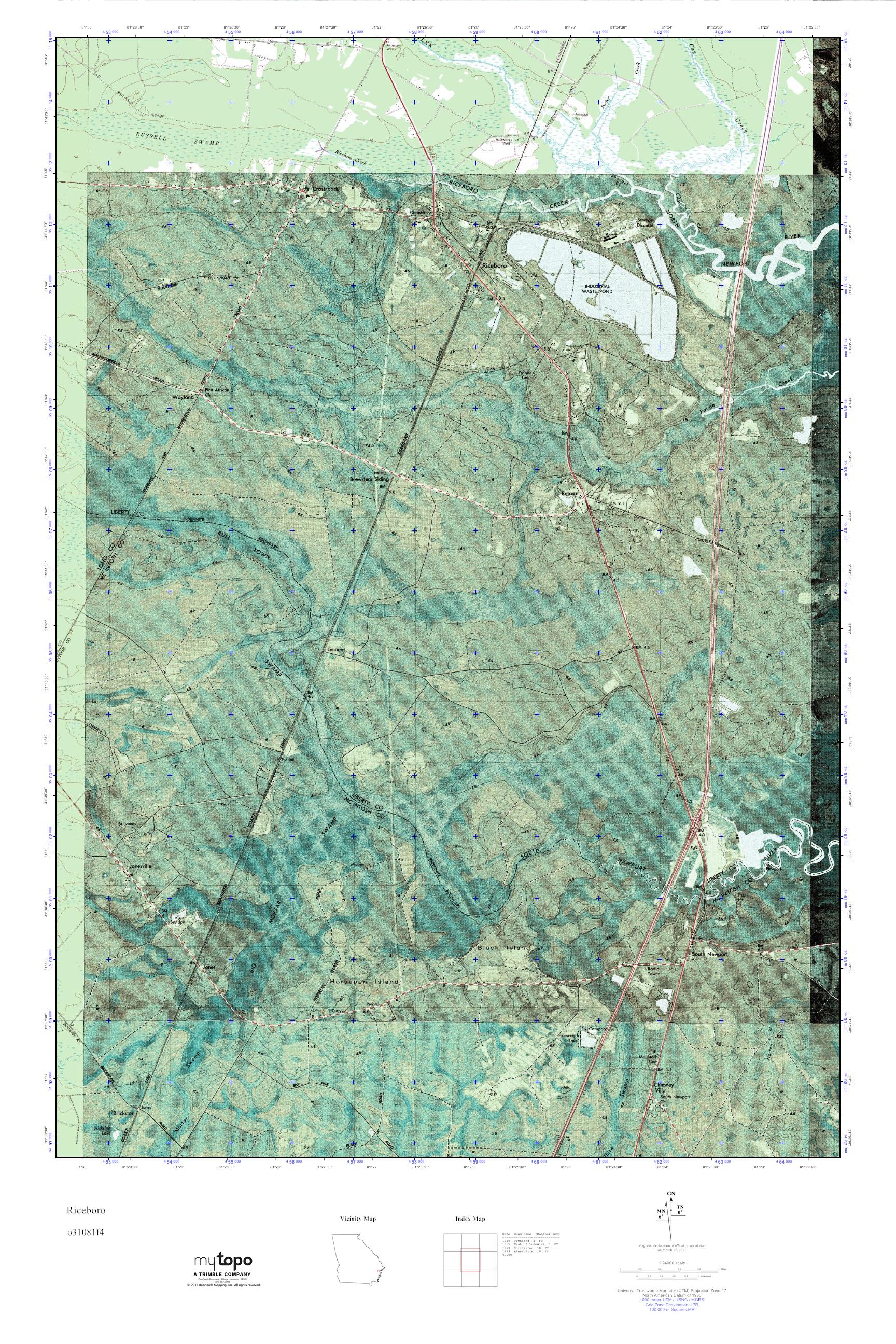 MyTopo Riceboro, USGS Quad Topo Map