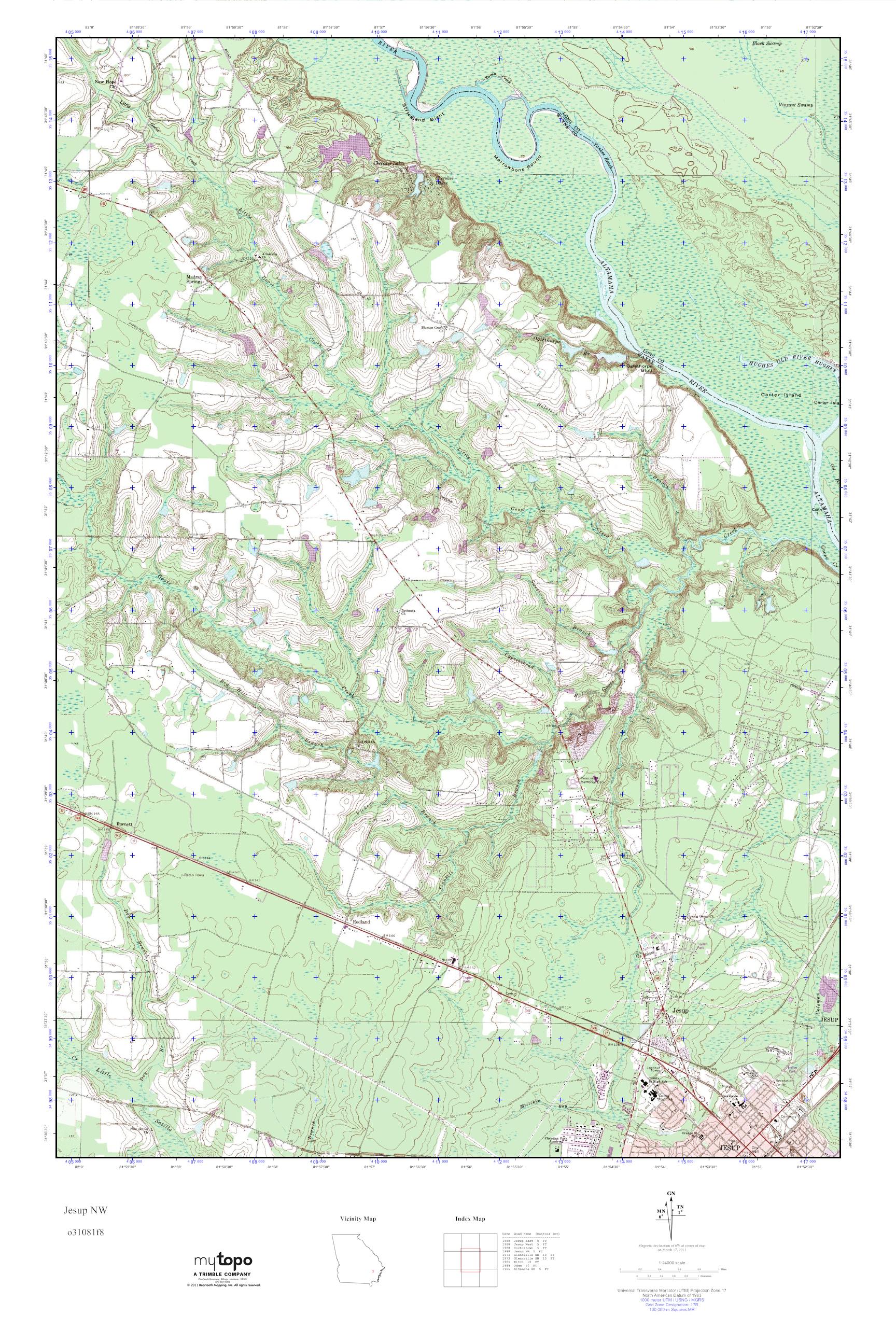MyTopo Jesup NW, USGS Quad Topo Map