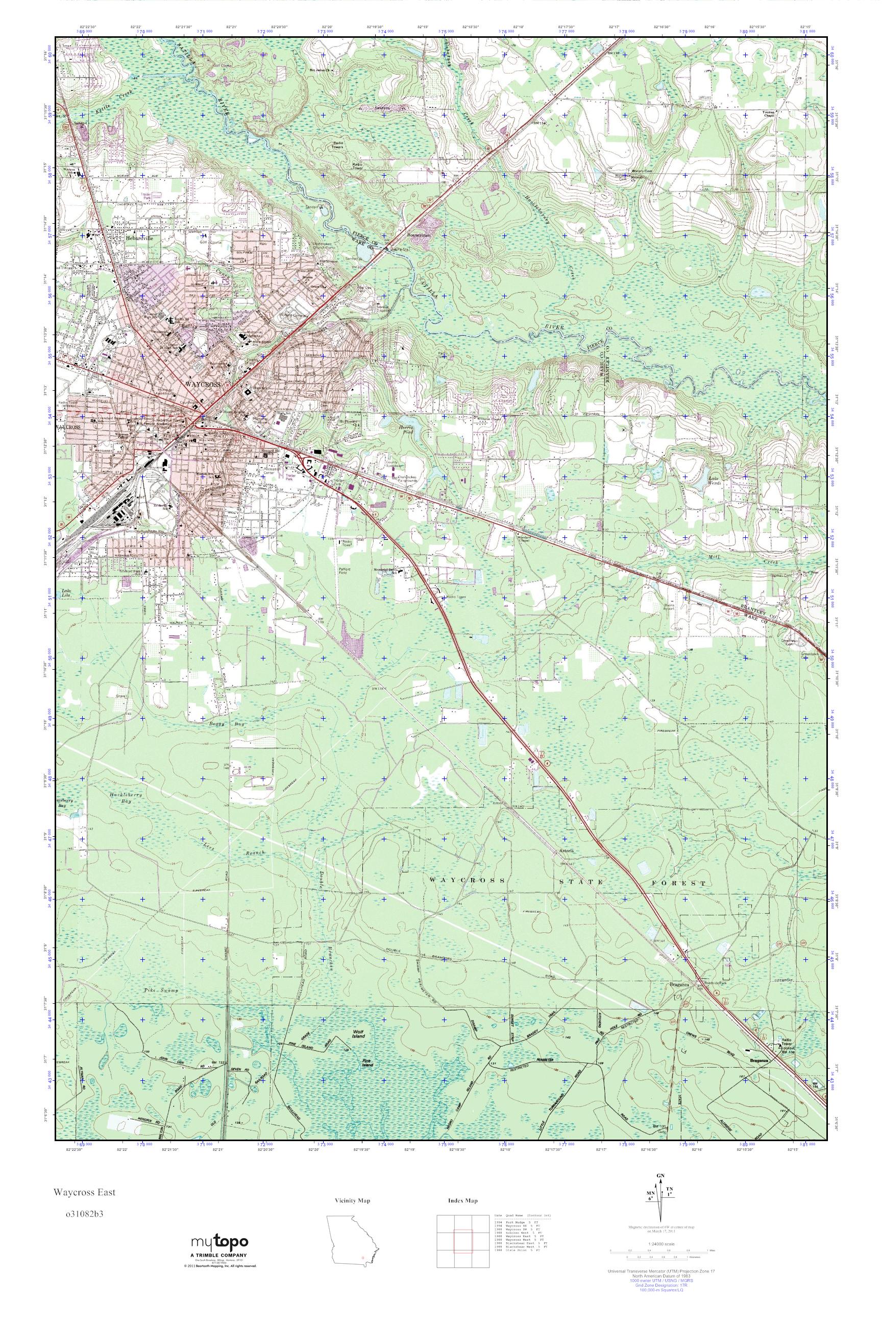 MyTopo Waycross East, USGS Quad Topo Map