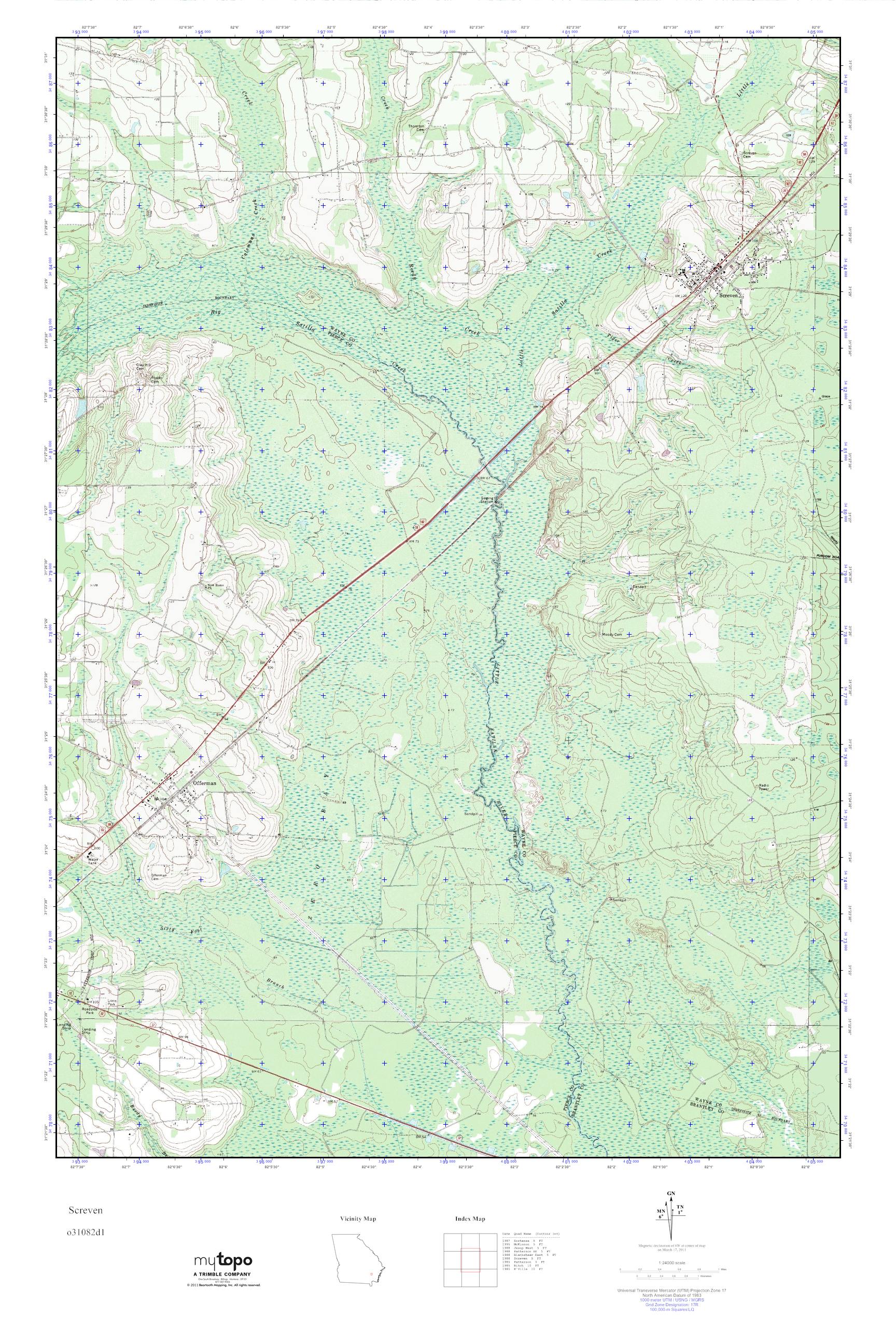 MyTopo Screven, USGS Quad Topo Map