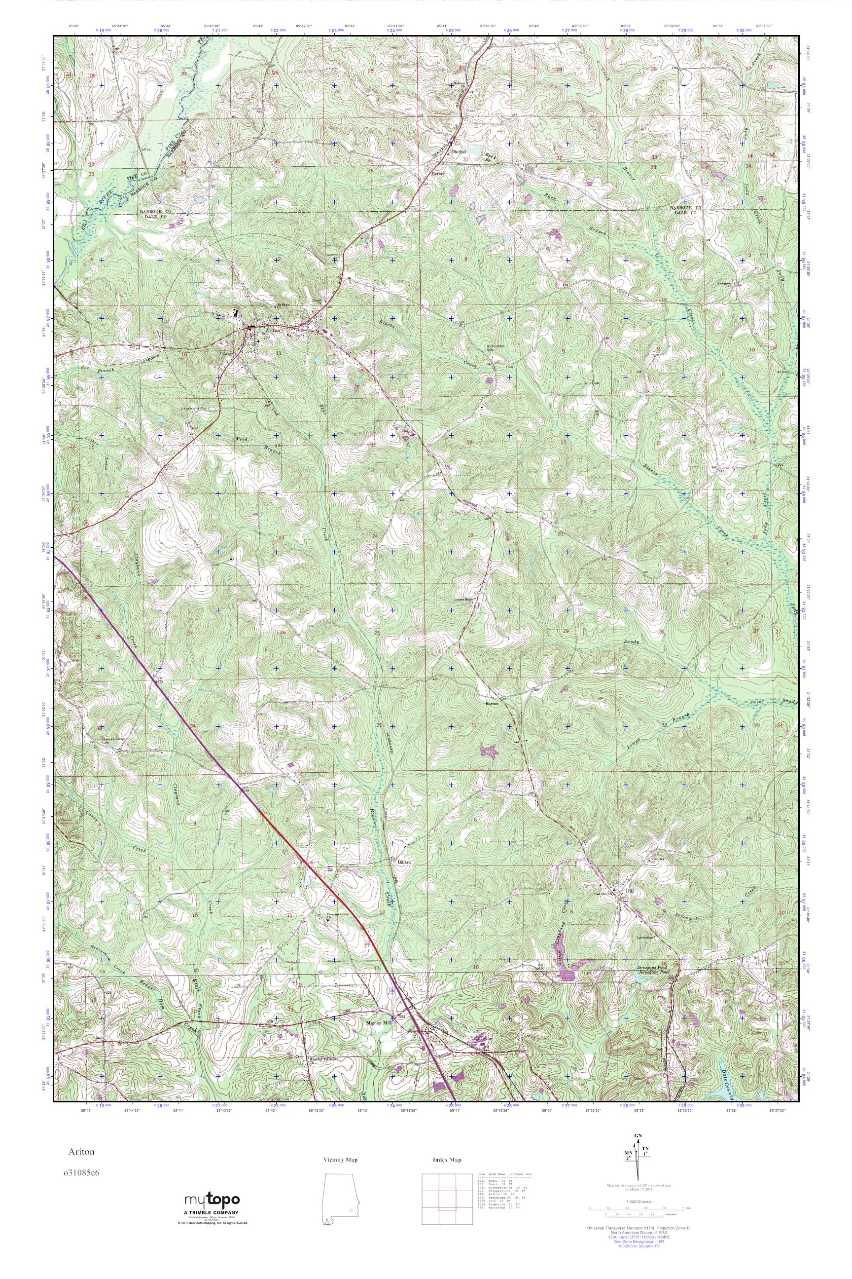 MyTopo Ariton, Alabama USGS Quad Topo Map