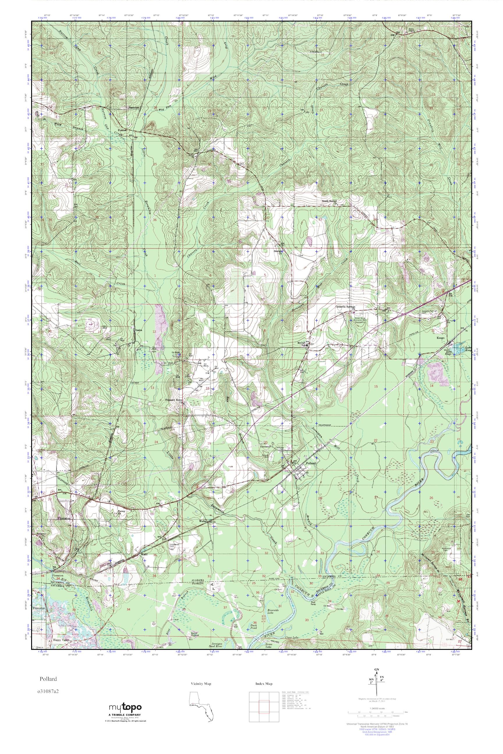 MyTopo Pollard, Alabama USGS Quad Topo Map