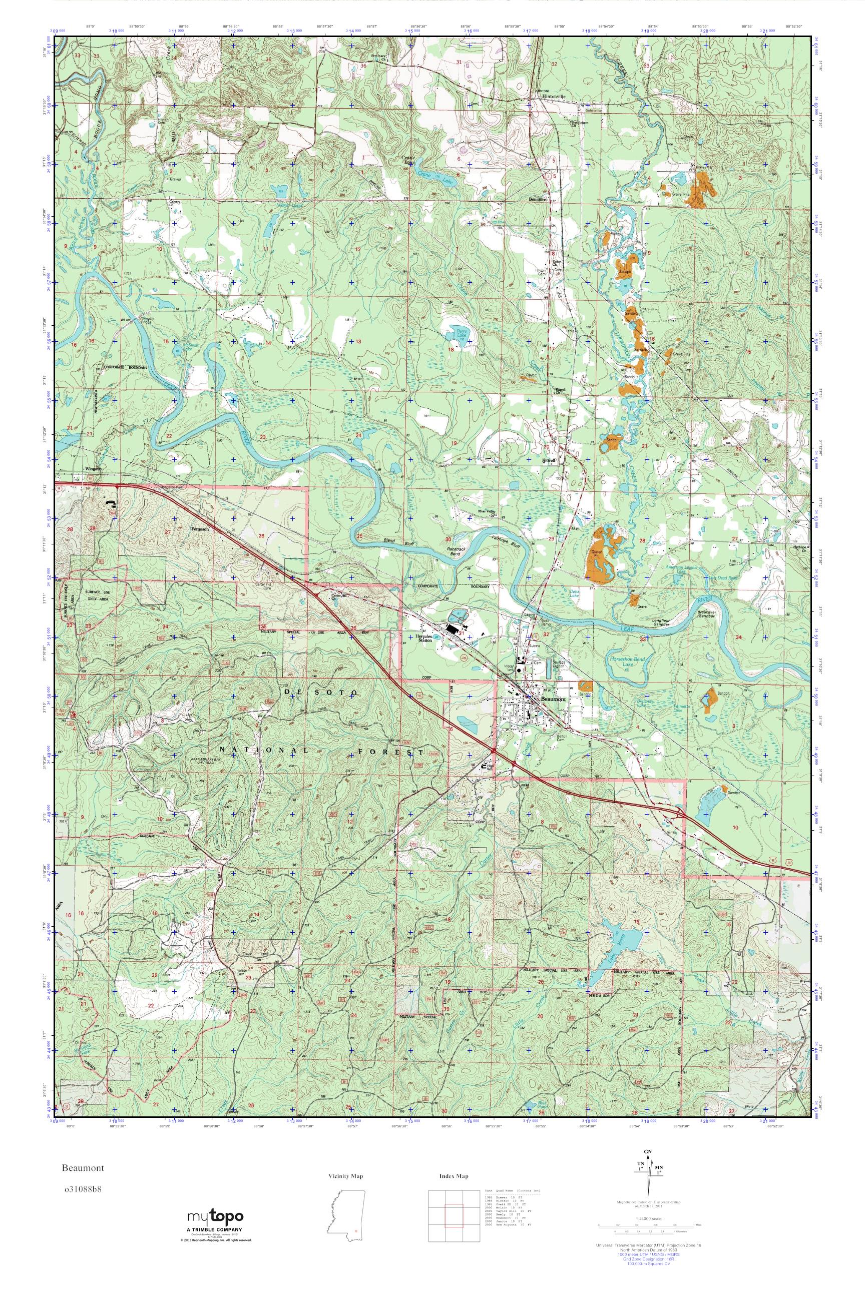 MyTopo Beaumont, Mississippi USGS Quad Topo Map