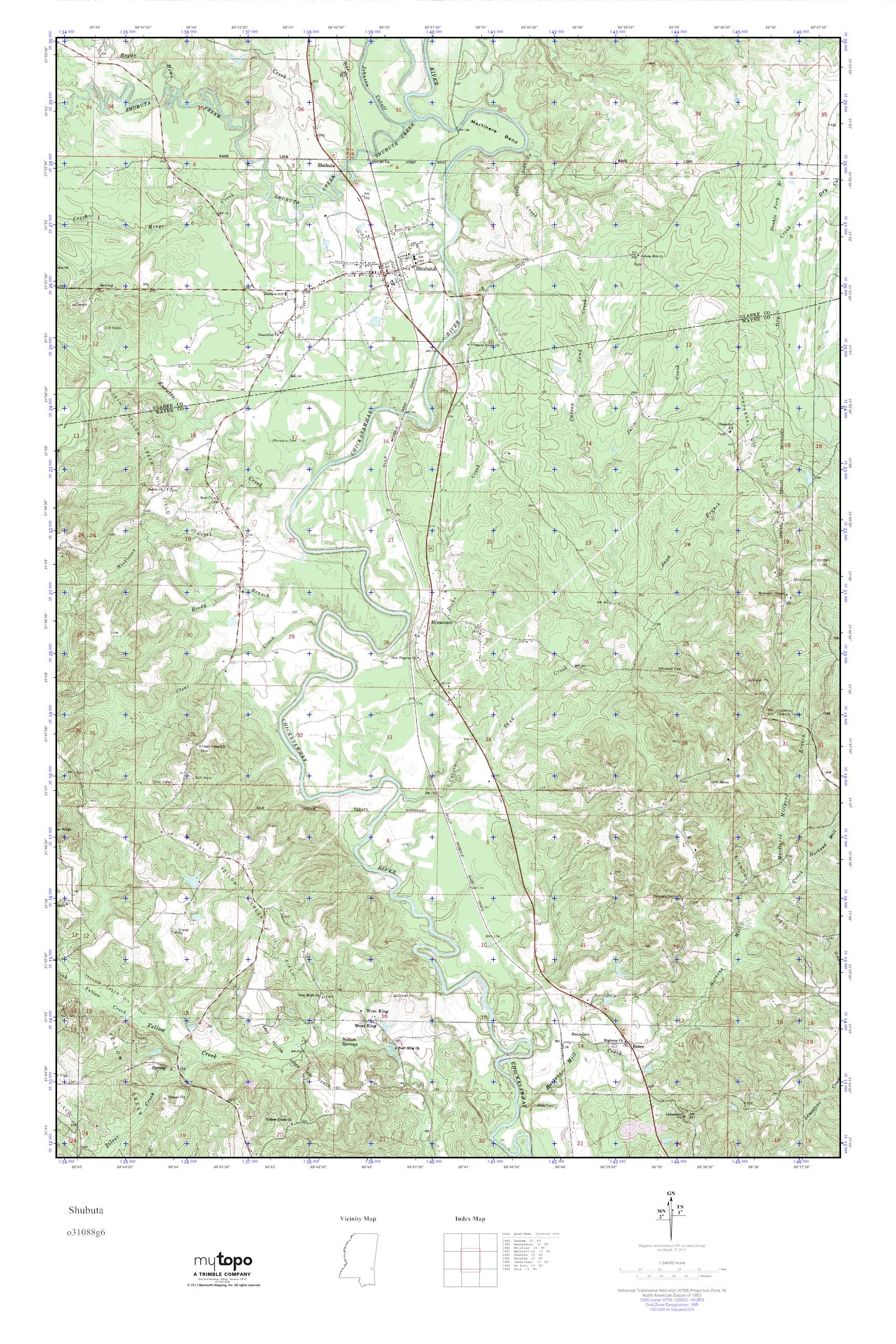 MyTopo Shubuta, Mississippi USGS Quad Topo Map
