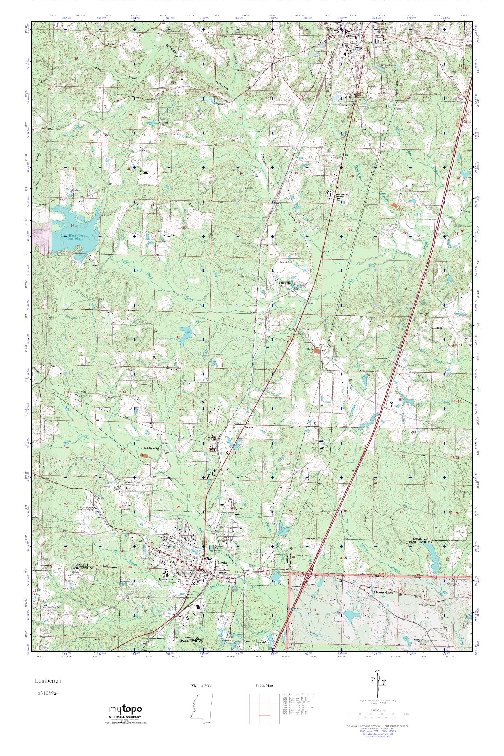 MyTopo Lumberton, Mississippi USGS Quad Topo Map