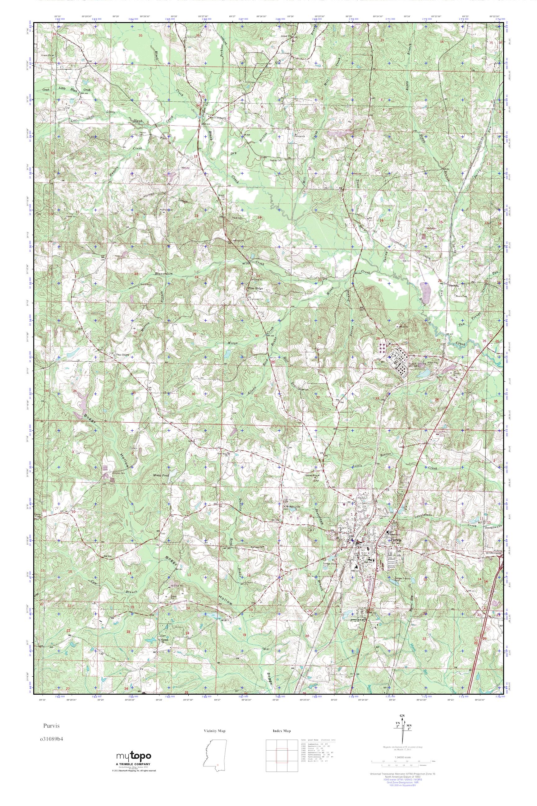 MyTopo Purvis, Mississippi USGS Quad Topo Map