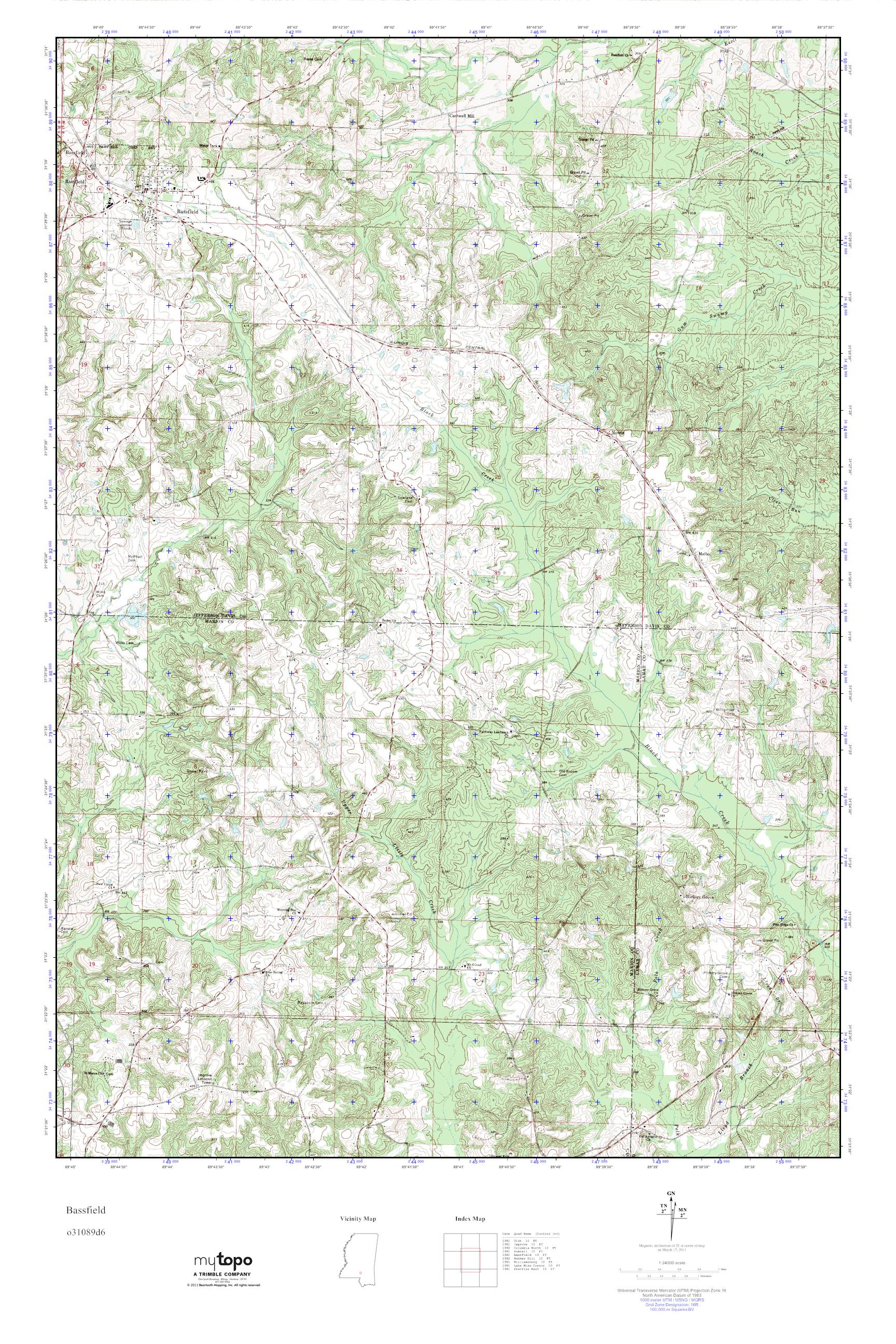 MyTopo Bassfield, Mississippi USGS Quad Topo Map
