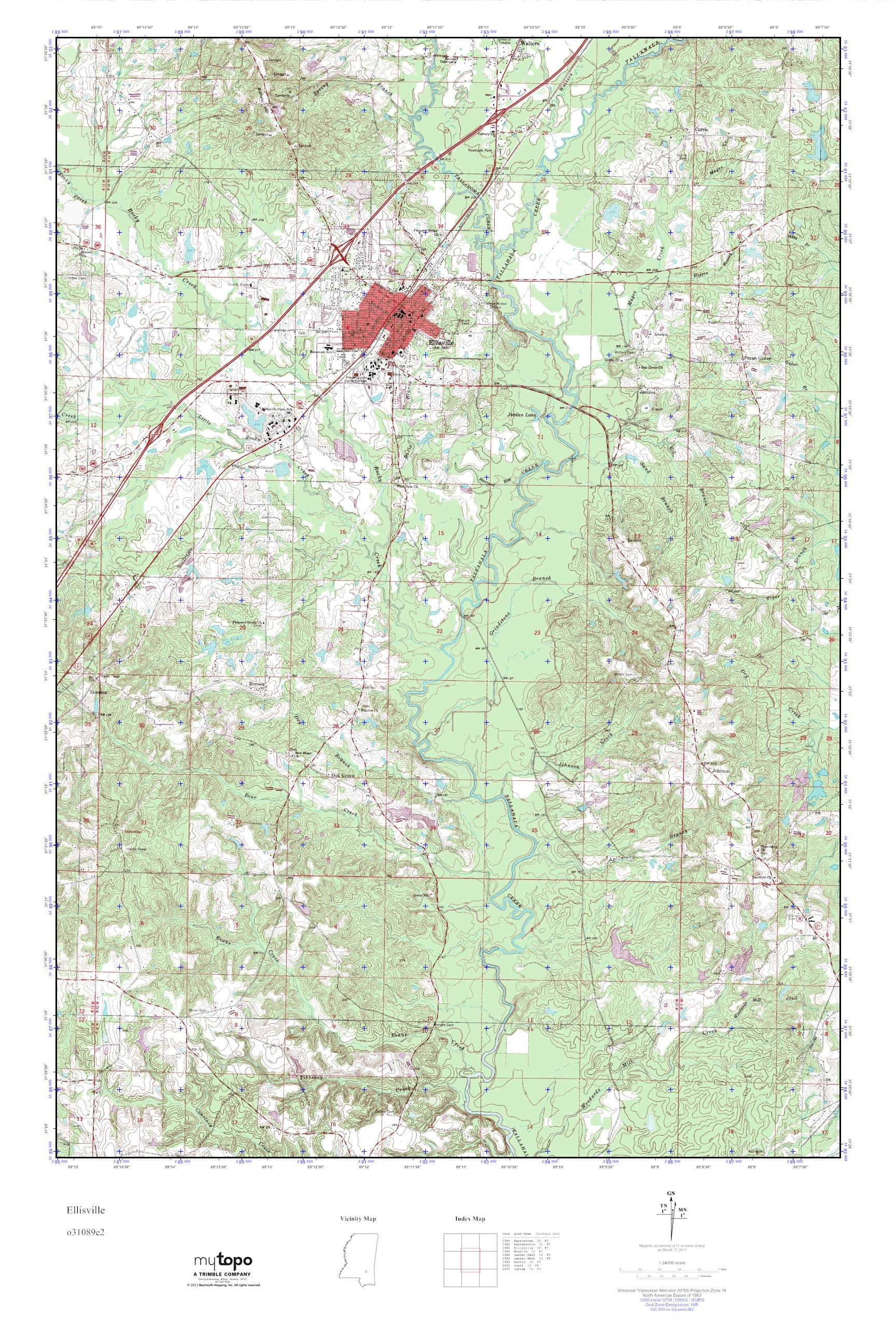 MyTopo Ellisville, Mississippi USGS Quad Topo Map