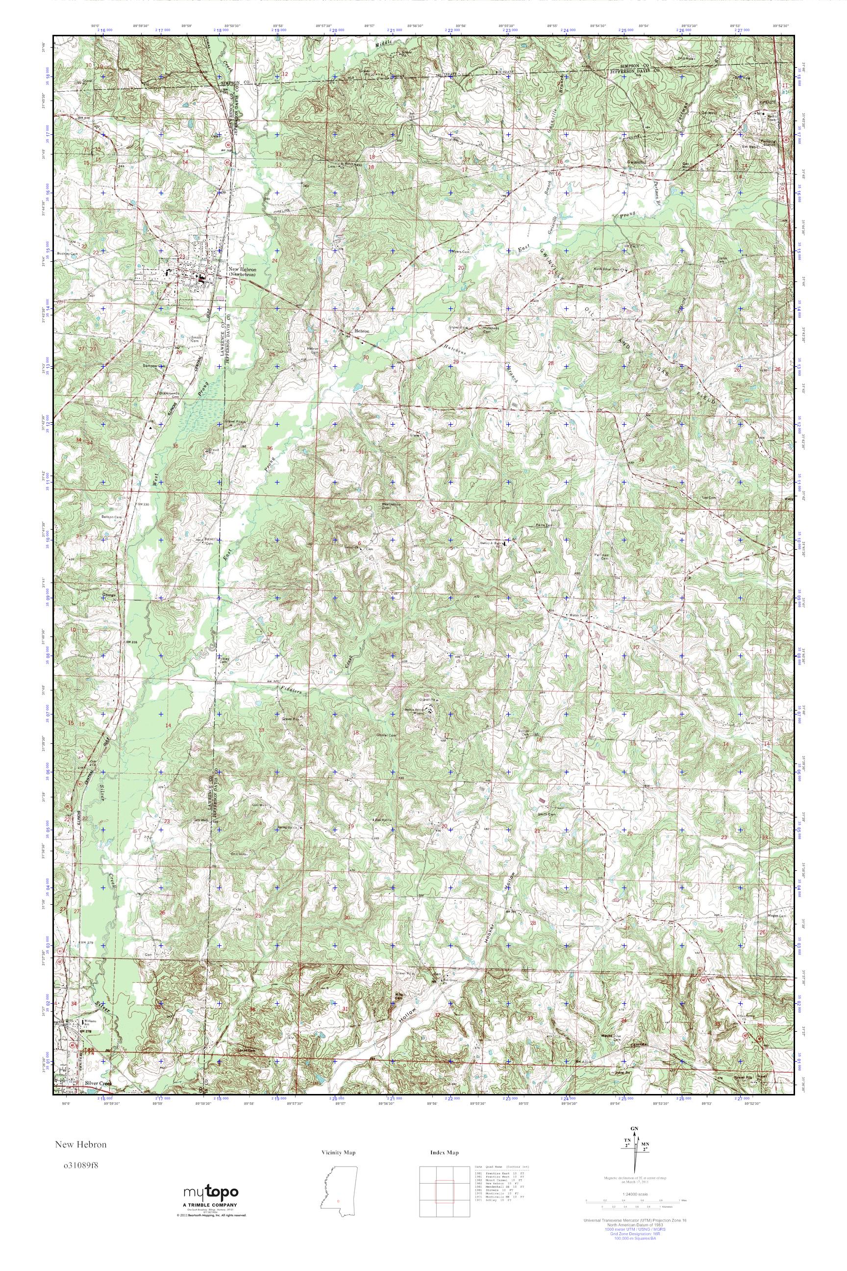 MyTopo New Hebron, Mississippi USGS Quad Topo Map