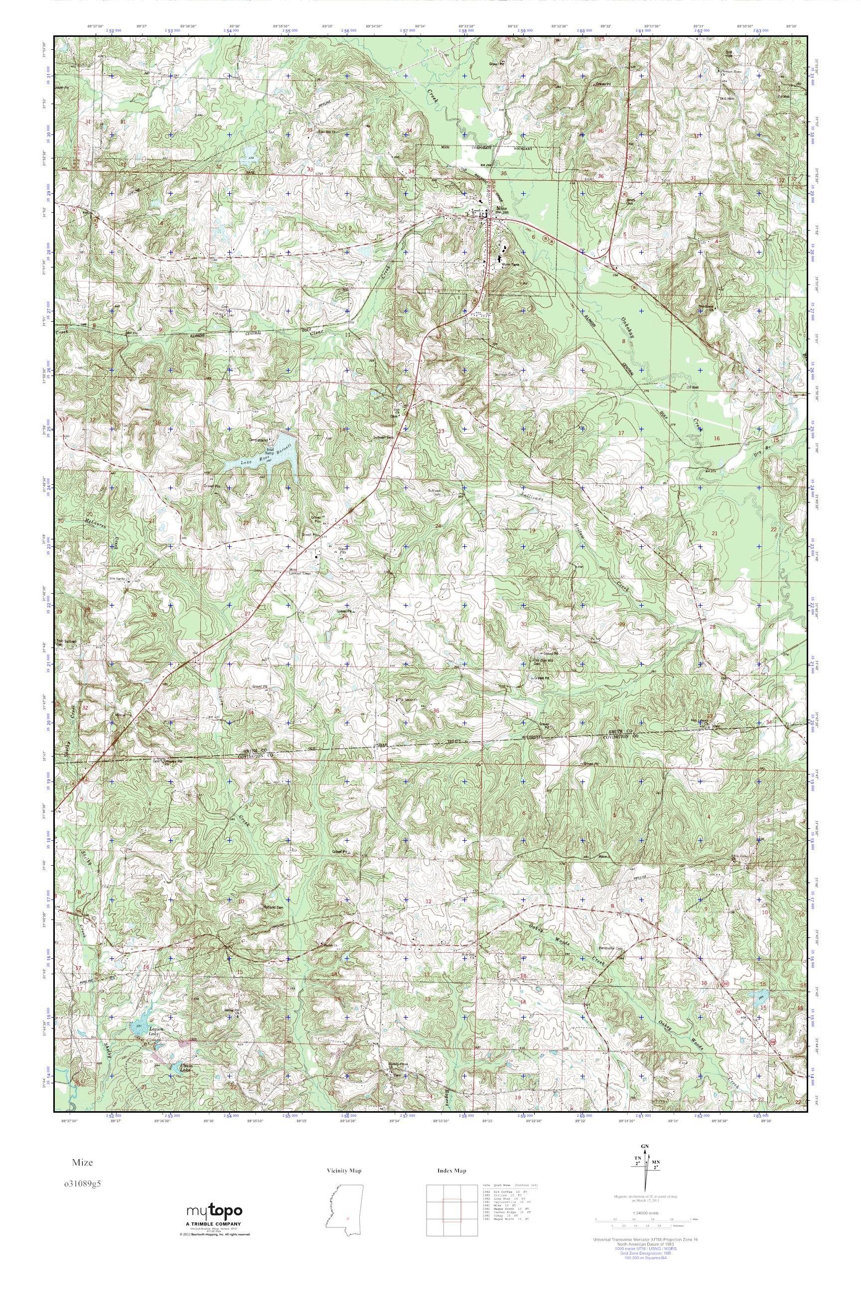 MyTopo Mize, Mississippi USGS Quad Topo Map