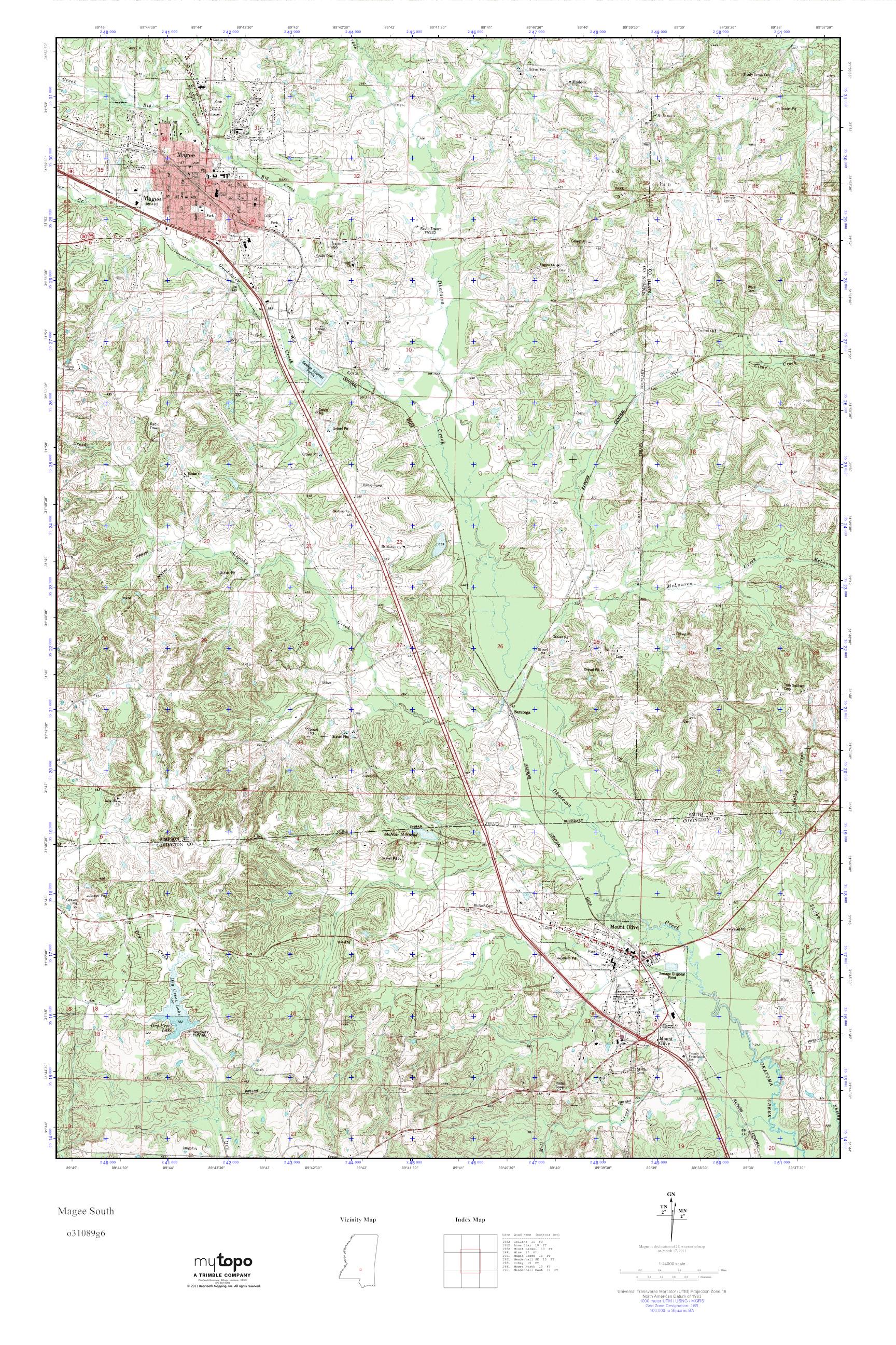 MyTopo Magee South, Mississippi USGS Quad Topo Map