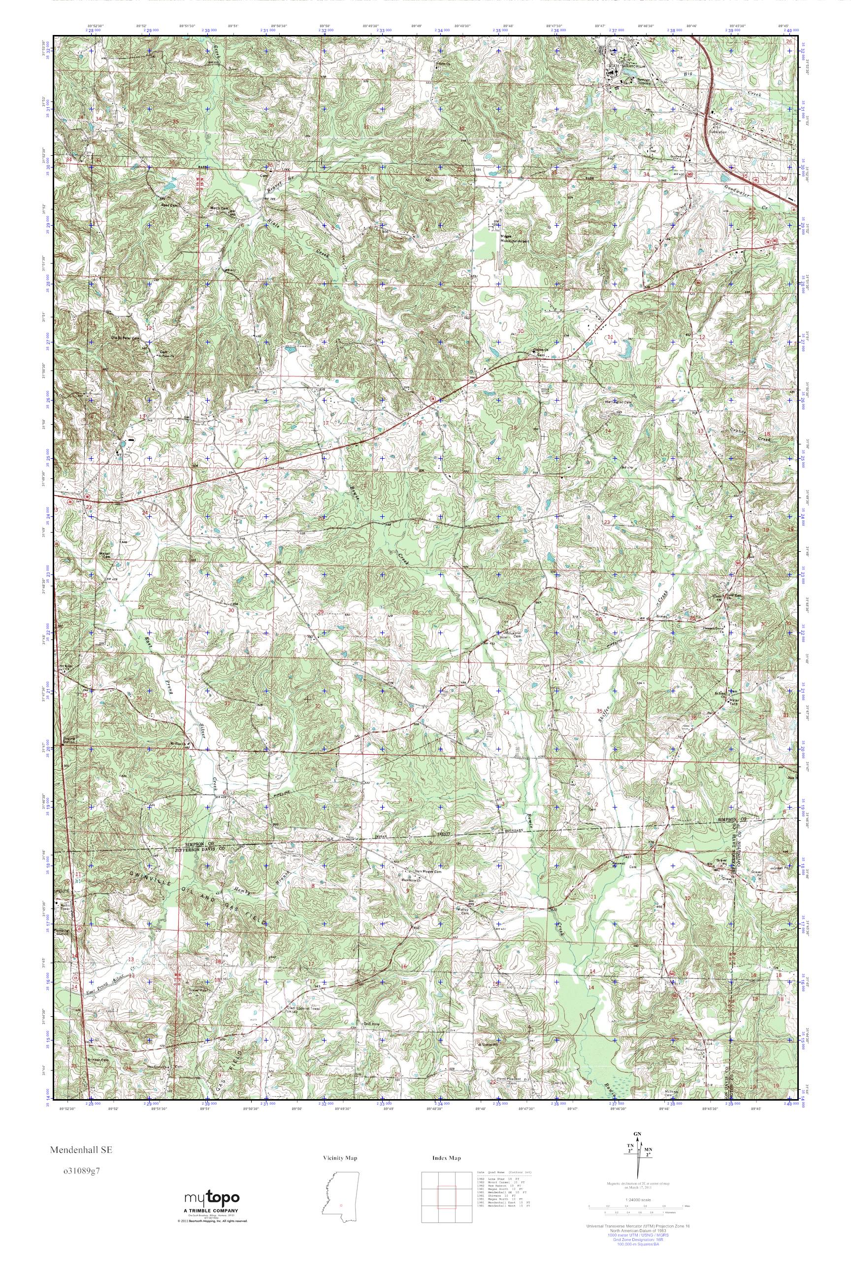 MyTopo Mendenhall SE, Mississippi USGS Quad Topo Map