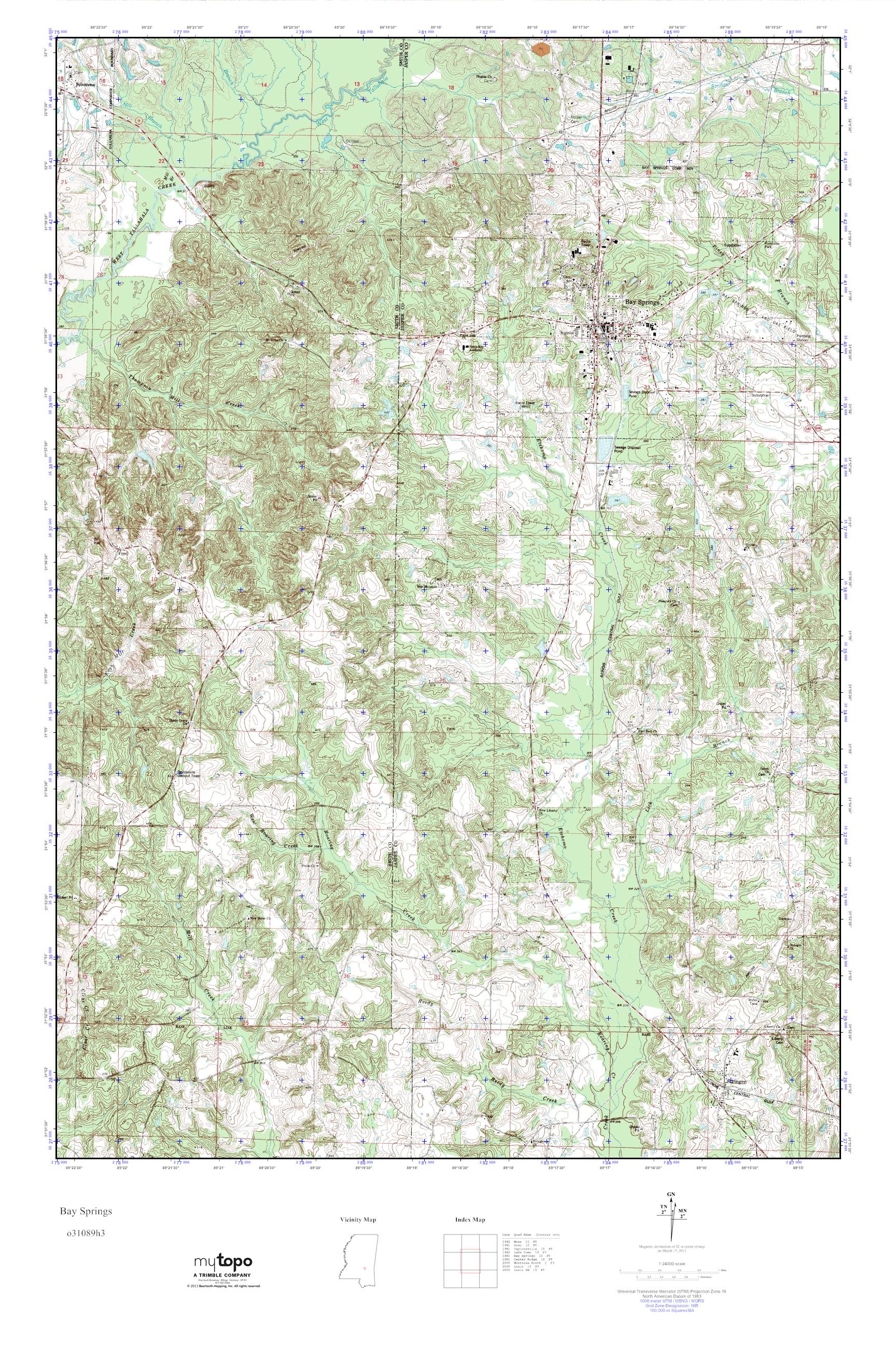 MyTopo Bay Springs, Mississippi USGS Quad Topo Map