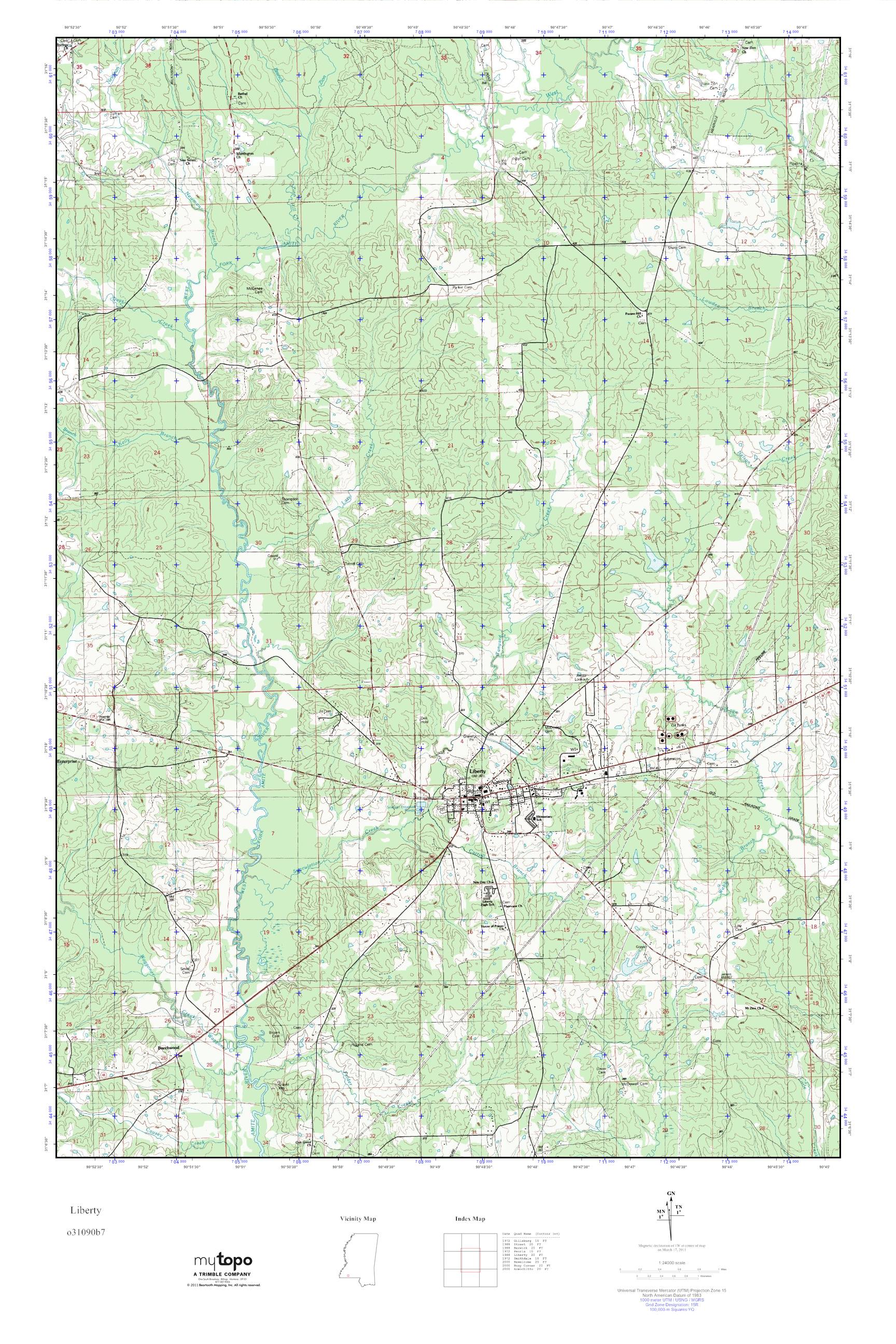 MyTopo Liberty, Mississippi USGS Quad Topo Map