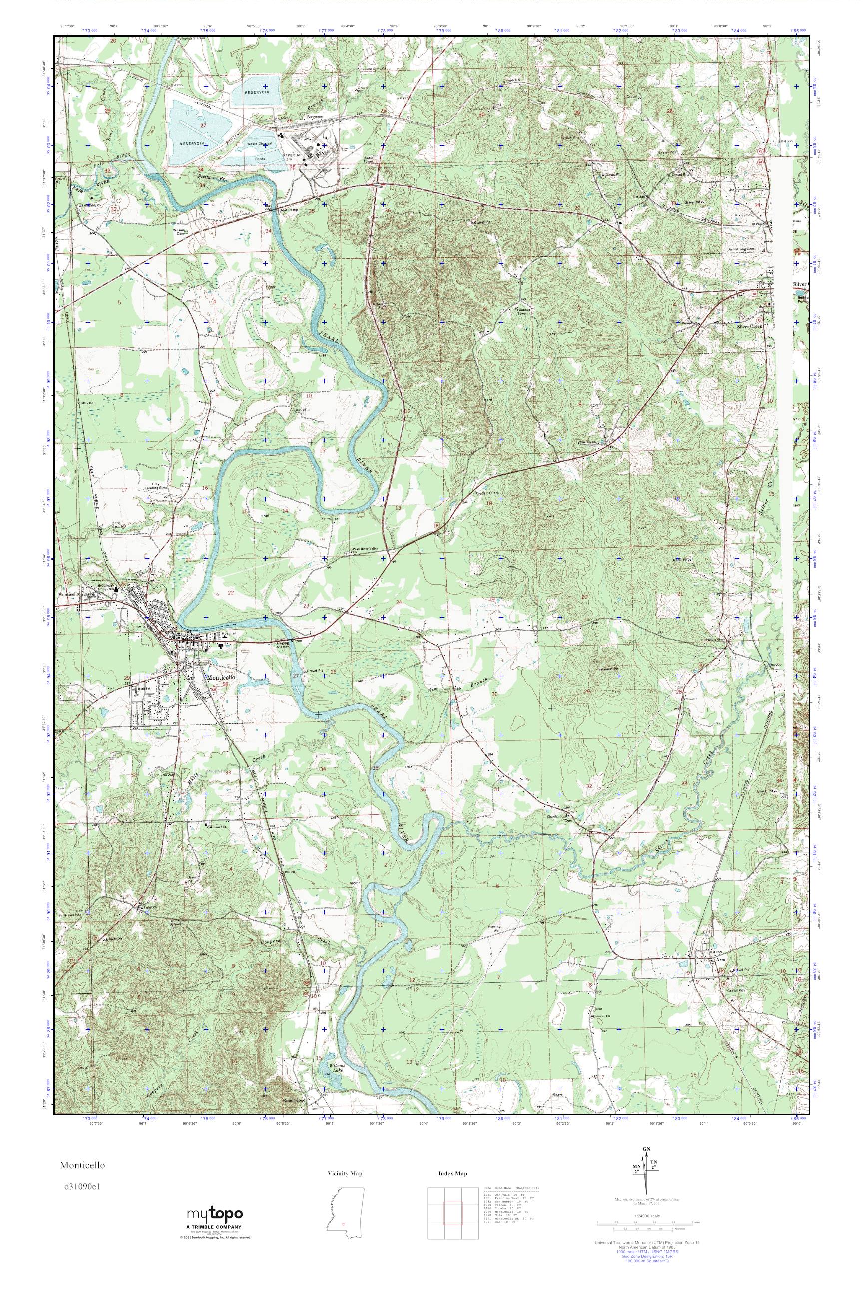 MyTopo Monticello, Mississippi USGS Quad Topo Map