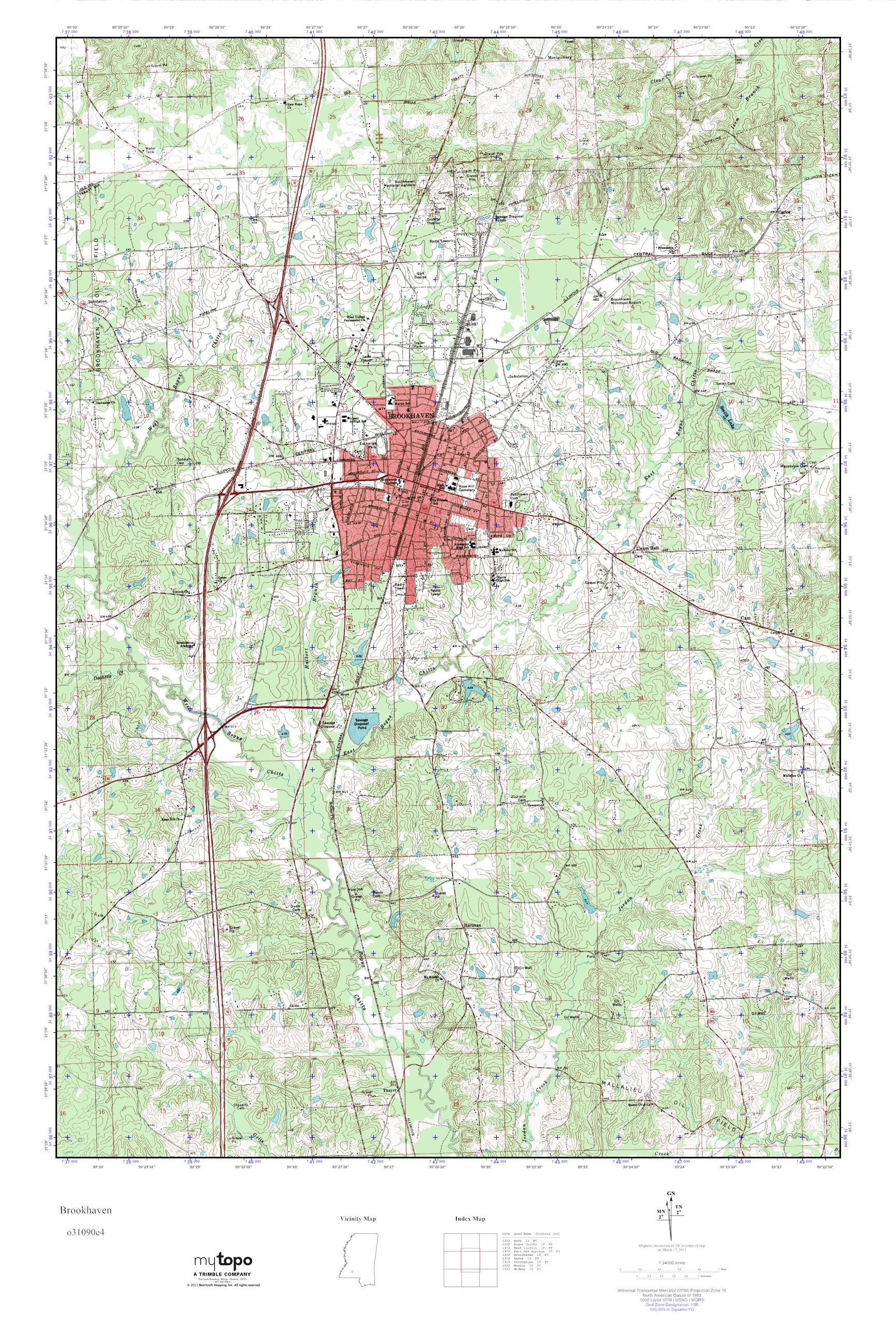 MyTopo Brookhaven, Mississippi USGS Quad Topo Map