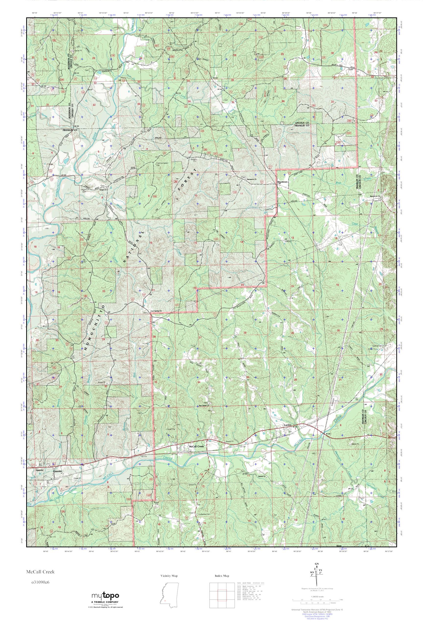MyTopo McCall Creek, Mississippi USGS Quad Topo Map