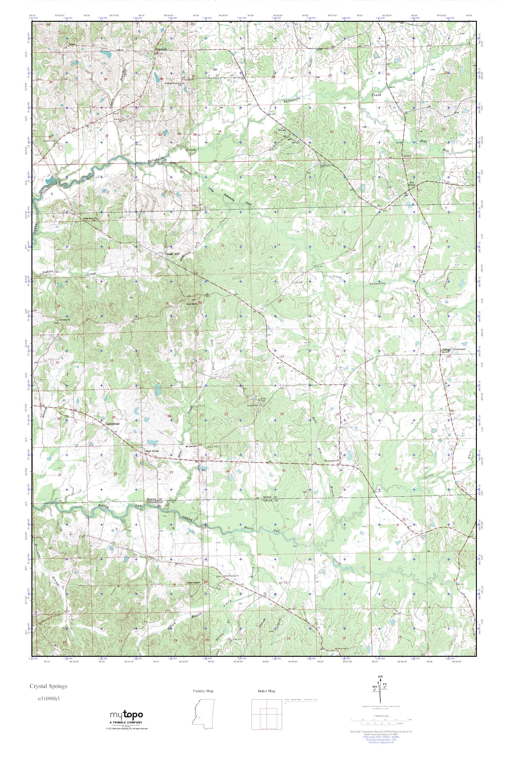 MyTopo Crystal Springs, Mississippi USGS Quad Topo Map