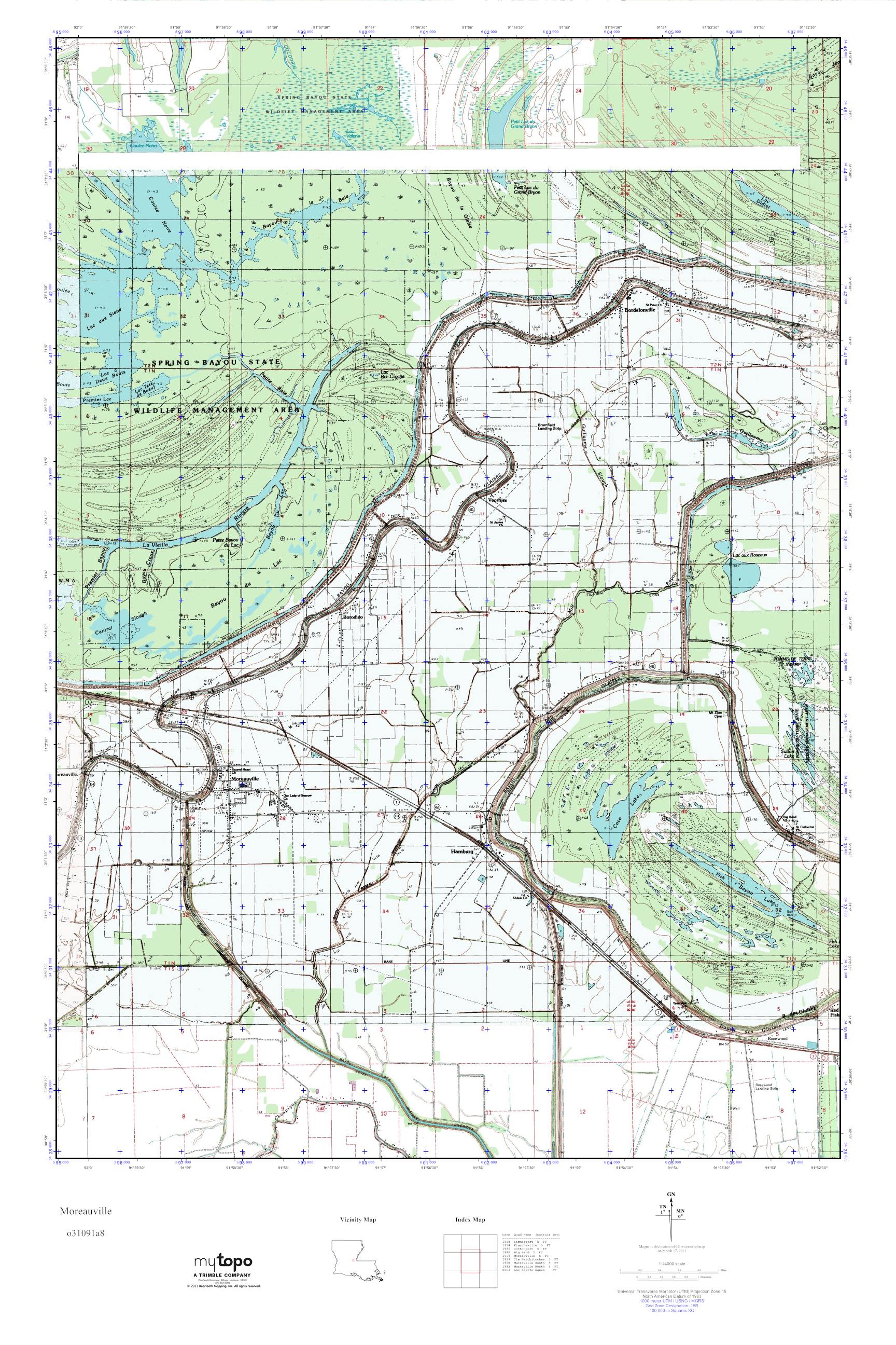 MyTopo Moreauville, Louisiana USGS Quad Topo Map